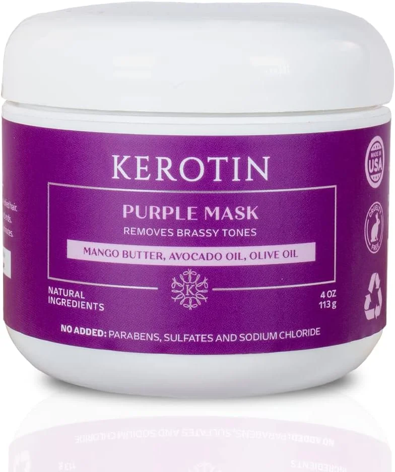 ماسک بنفش کراتین - ماسک فوق مغذی و مرطوب کننده برای موهای بلوند و نقره ای؛ از بین برنده زردی مو و مرطوب کننده عمیق مو - ساخت ایالات متحده آمریکا، بدون تست حیوانی، فاقد پارابن و سولفات.