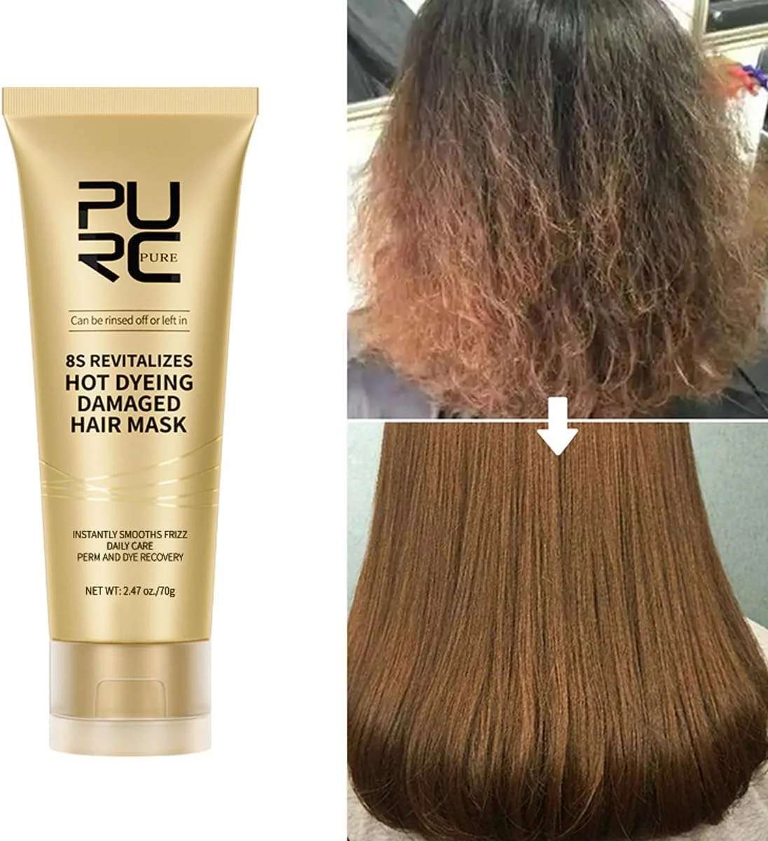 ماسک مو، احیا کننده 8 ثانیه ای موهای آسیب دیده ناشی از رنگ و حرارت PURC، کراتین حرفه ای صاف کننده فوری وز مو، مراقبت روزانه، نرم کننده ترمیم کننده فر و رنگ