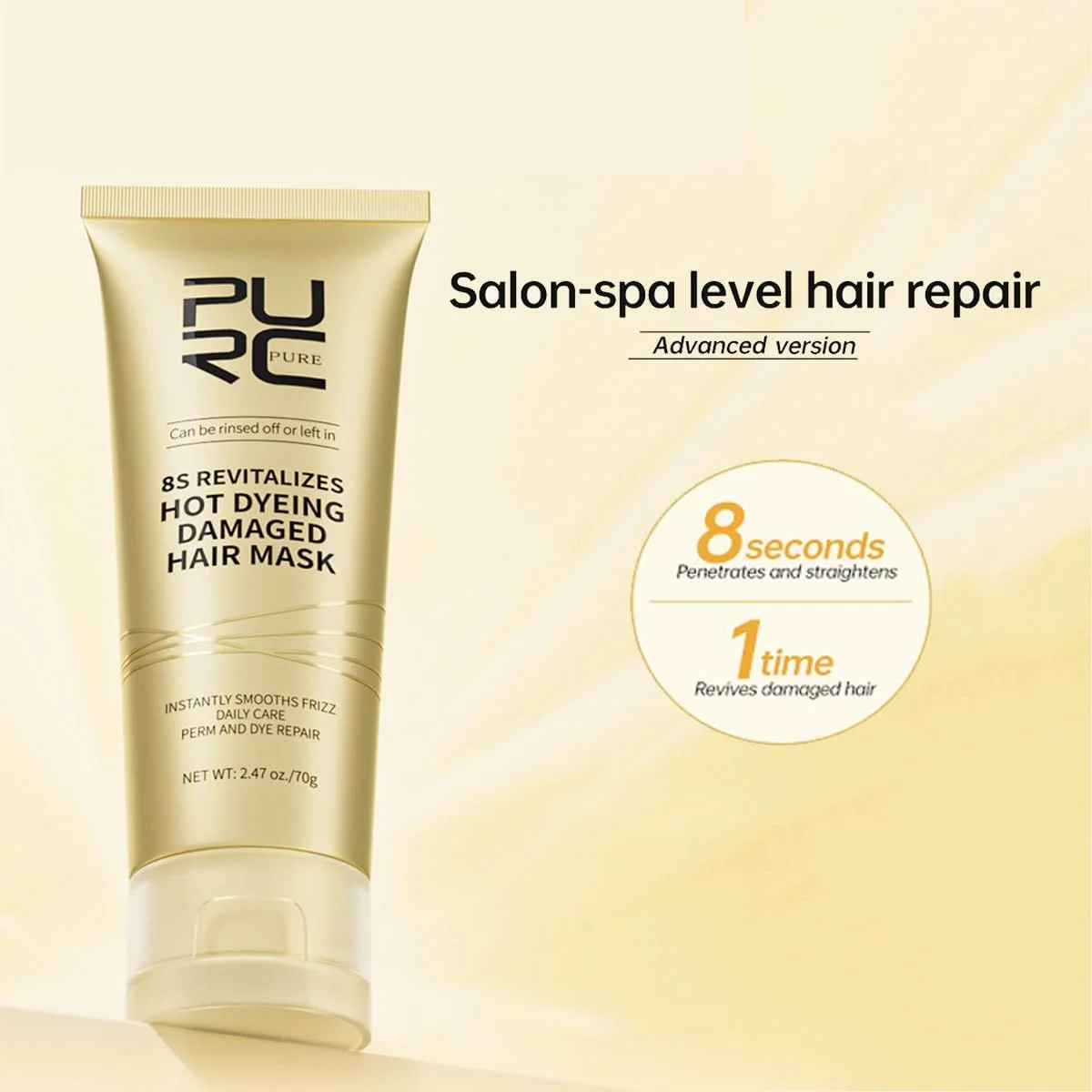 ماسک مو، احیا کننده 8 ثانیه ای موهای آسیب دیده ناشی از رنگ و حرارت PURC، کراتین حرفه ای صاف کننده فوری وز مو، مراقبت روزانه، نرم کننده ترمیم کننده فر و رنگ