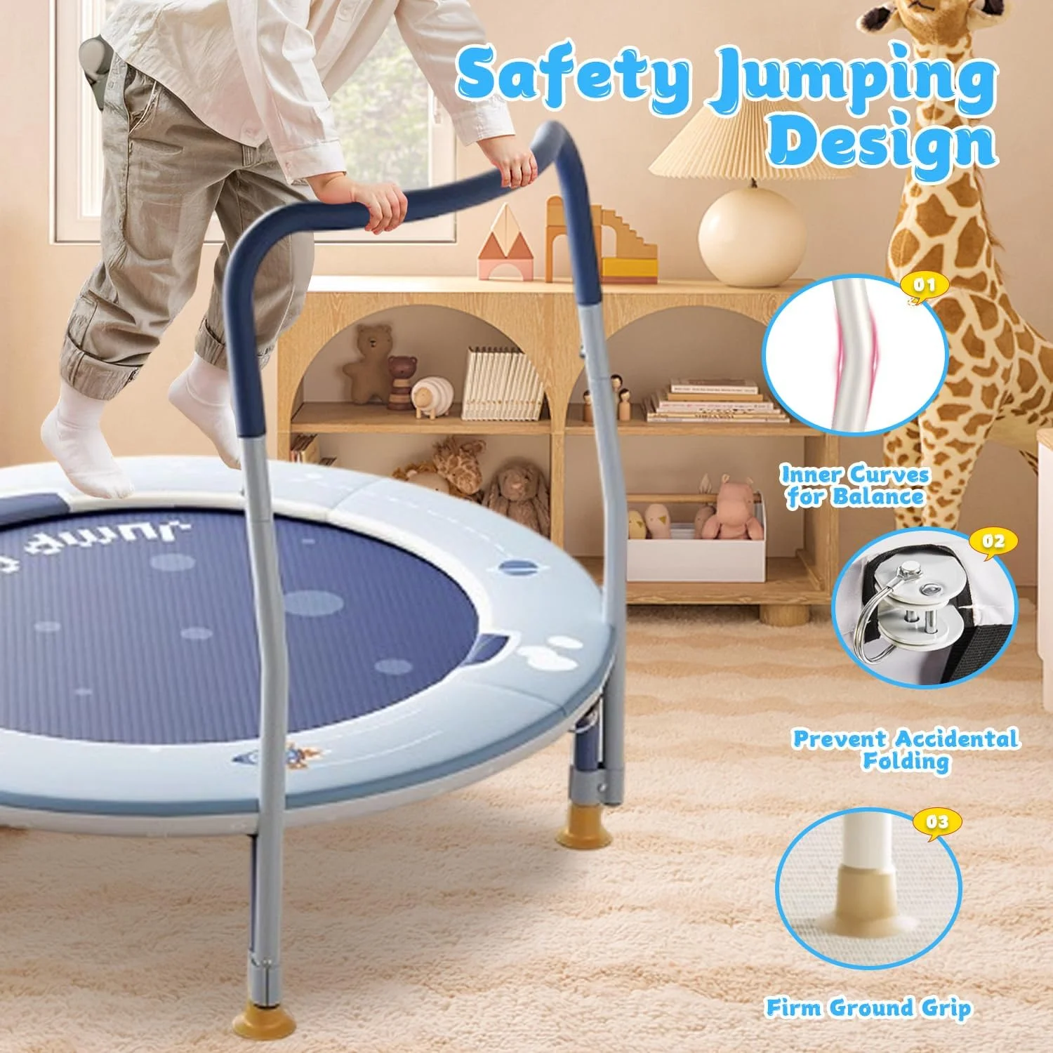 ترامپولین تاشو کوچک کودک Masroo برای کودکان 1 تا 6 سال، با دسته، پد ایمنی و پایه، ترامپولین کودک مناسب فضای داخلی/باغ، هدیه برای پسر و دختر ترامپولین تاشو کوچک کودک Masroo برای کودکان 1 تا 6 سال، با دسته، پد ایمنی و پایه، ترامپولین کودک مناسب فضای داخلی/باغ، هدیه برای پسر و دختر