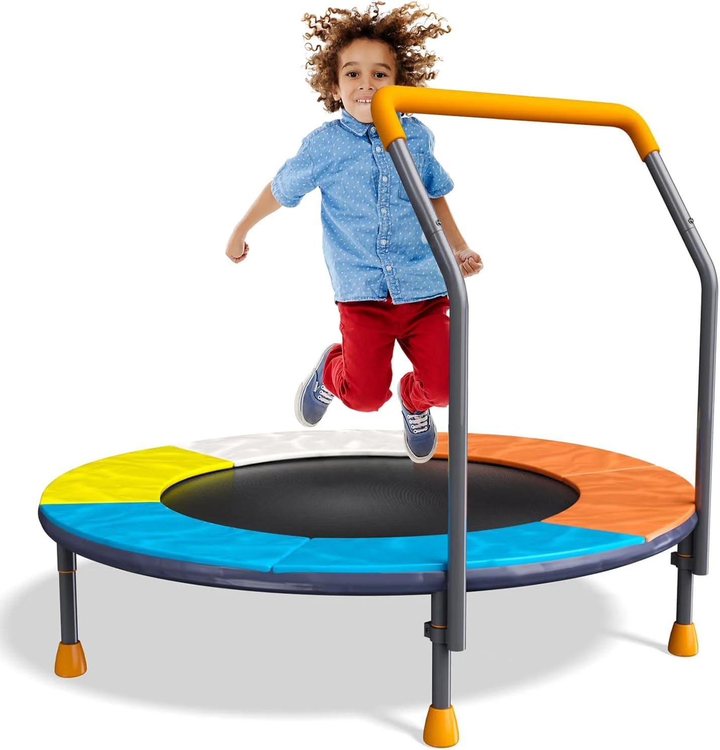 ترامپولین تاشو کودک با دسته قابل تنظیم | تشک پرش بدون فنر برای کودکان 1-6 سال | پایه های لاستیکی ضد لغزش داخلی/خارجی، حداکثر 45 کیلوگرم | وسیله تمرین پرش ایمن و هدیه تولد ترامپولین تاشو کودک با دسته قابل تنظیم | تشک پرش بدون فنر برای کودکان 1-6 سال | پایه های لاستیکی ضد لغزش داخلی/خارجی، حداکثر 45 کیلوگرم | وسیله تمرین پرش ایمن و هدیه تولد