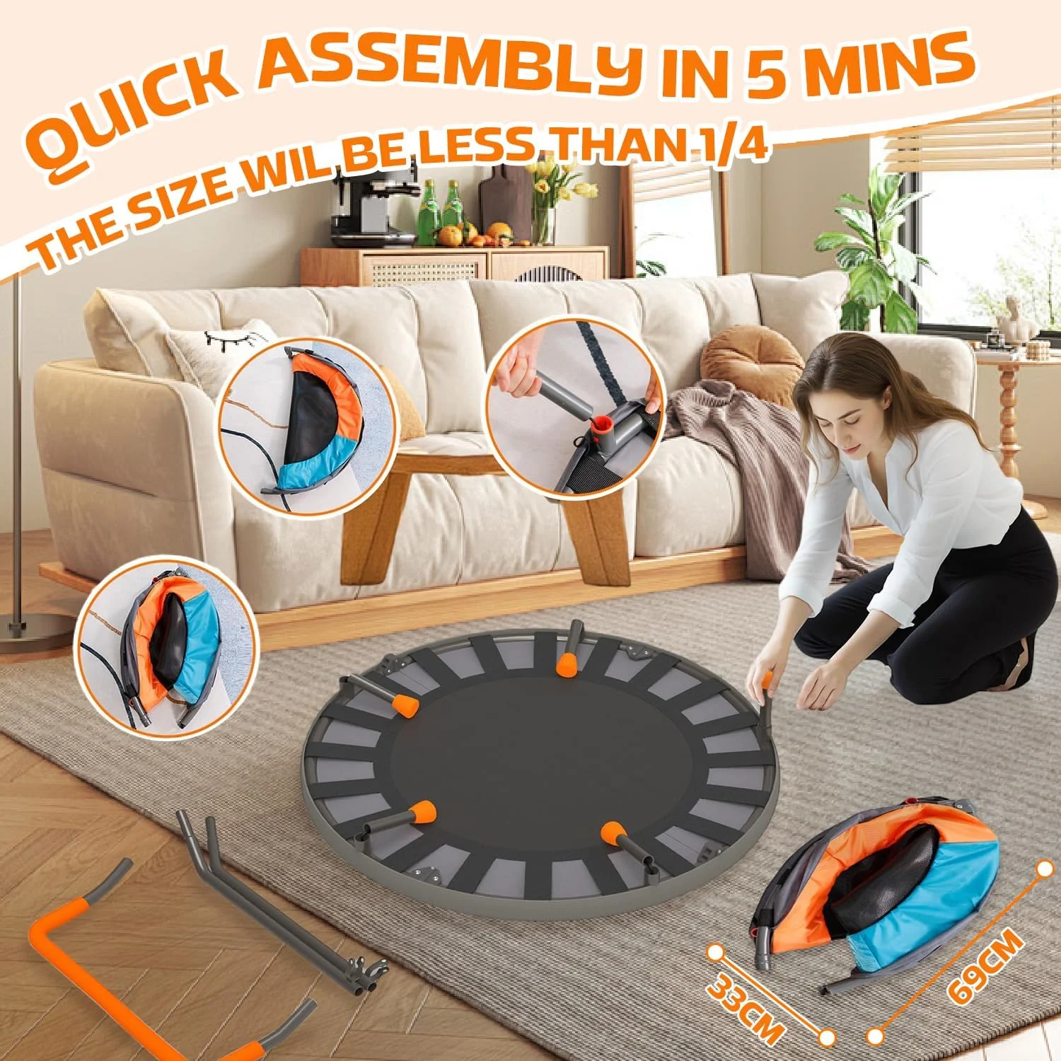 ترامپولین تاشو کودک با دسته قابل تنظیم | تشک پرش بدون فنر برای کودکان 1-6 سال | پایه های لاستیکی ضد لغزش داخلی/خارجی، حداکثر 45 کیلوگرم | وسیله تمرین پرش ایمن و هدیه تولد ترامپولین تاشو کودک با دسته قابل تنظیم | تشک پرش بدون فنر برای کودکان 1-6 سال | پایه های لاستیکی ضد لغزش داخلی/خارجی، حداکثر 45 کیلوگرم | وسیله تمرین پرش ایمن و هدیه تولد