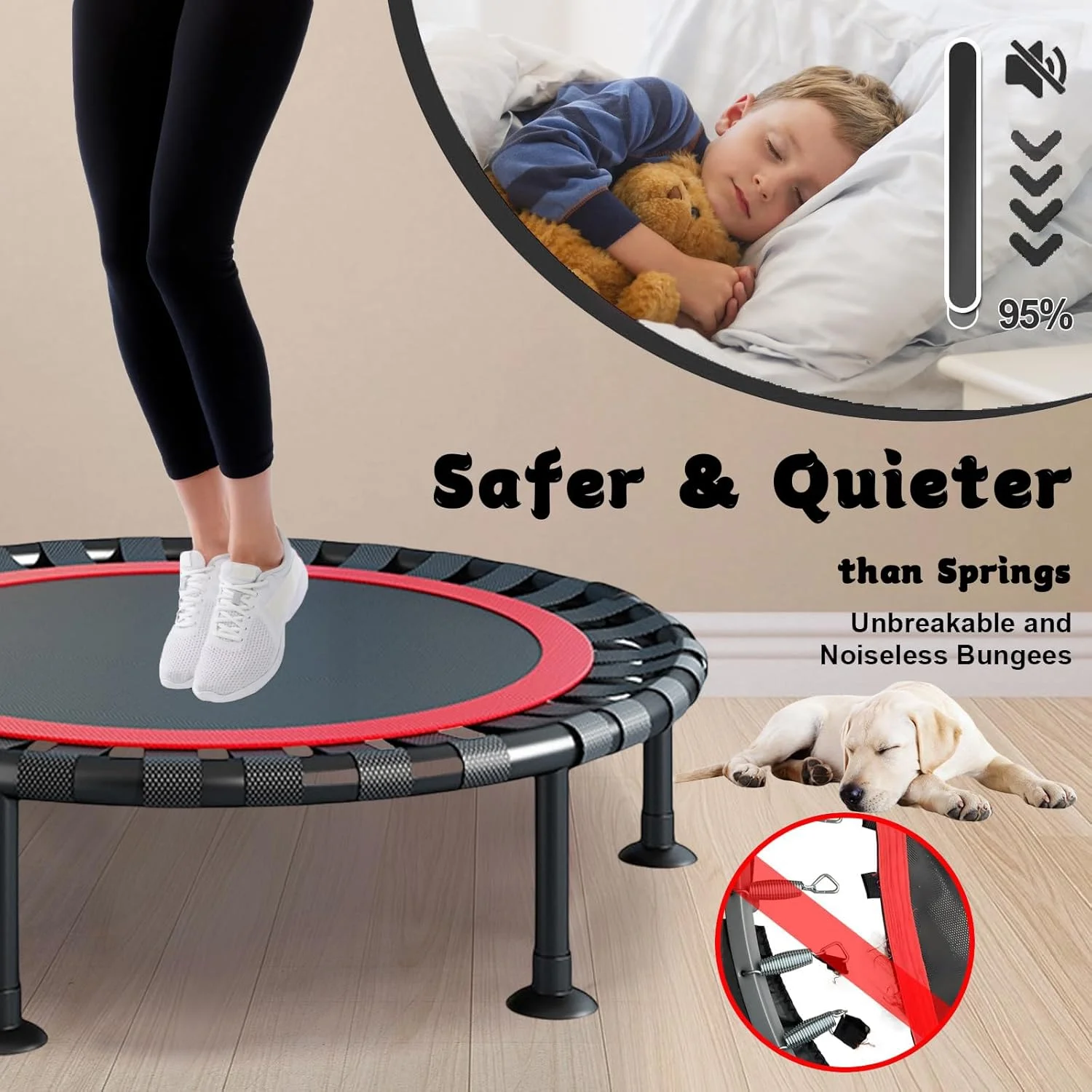 ترامپولین مینی تاشو Masroo، ترامپولین ارتجاعی 40 اینچی برای بزرگسالان و کودکان، ظرفیت 300 کیلوگرم با میله قابل تنظیم، تجهیزات ورزشی و تمرینات تناسب اندام داخل سالن ترامپولین مینی تاشو Masroo، ترامپولین ارتجاعی 40 اینچی برای بزرگسالان و کودکان، ظرفیت 300 کیلوگرم با میله قابل تنظیم، تجهیزات ورزشی و تمرینات تناسب اندام داخل سالن