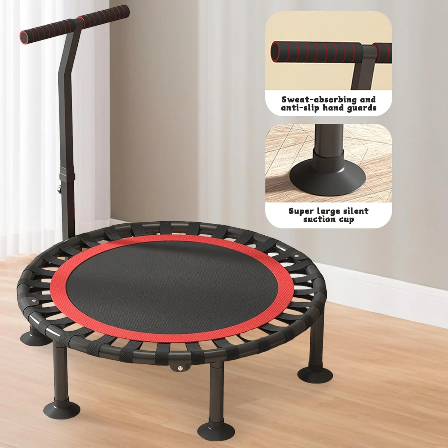 ترامپولین مینی تاشو Masroo، ترامپولین ارتجاعی 40 اینچی برای بزرگسالان و کودکان، ظرفیت 300 کیلوگرم با میله قابل تنظیم، تجهیزات ورزشی و تمرینات تناسب اندام داخل سالن ترامپولین مینی تاشو Masroo، ترامپولین ارتجاعی 40 اینچی برای بزرگسالان و کودکان، ظرفیت 300 کیلوگرم با میله قابل تنظیم، تجهیزات ورزشی و تمرینات تناسب اندام داخل سالن