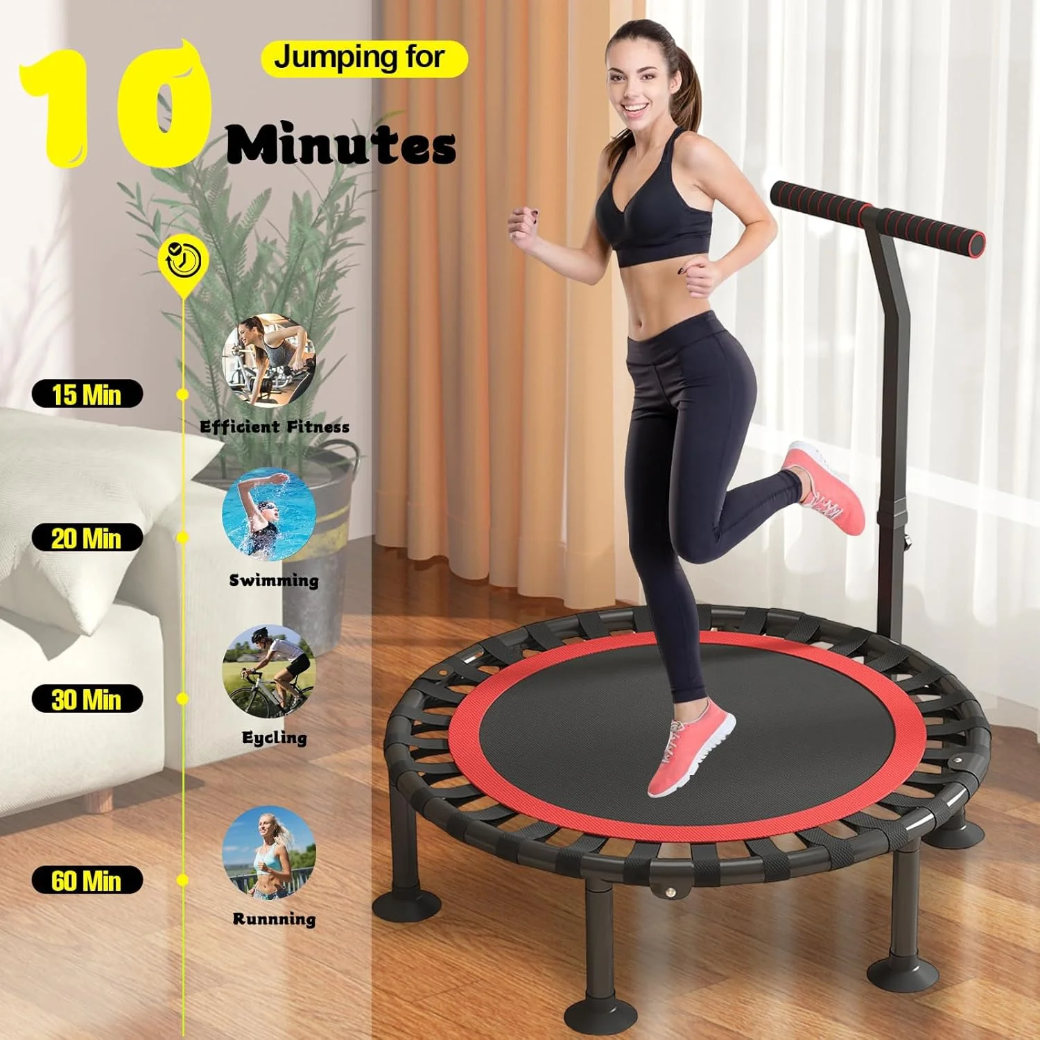 ترامپولین مینی تاشو Masroo، ترامپولین ارتجاعی 40 اینچی برای بزرگسالان و کودکان، ظرفیت 300 کیلوگرم با میله قابل تنظیم، تجهیزات ورزشی و تمرینات تناسب اندام داخل سالن ترامپولین مینی تاشو Masroo، ترامپولین ارتجاعی 40 اینچی برای بزرگسالان و کودکان، ظرفیت 300 کیلوگرم با میله قابل تنظیم، تجهیزات ورزشی و تمرینات تناسب اندام داخل سالن