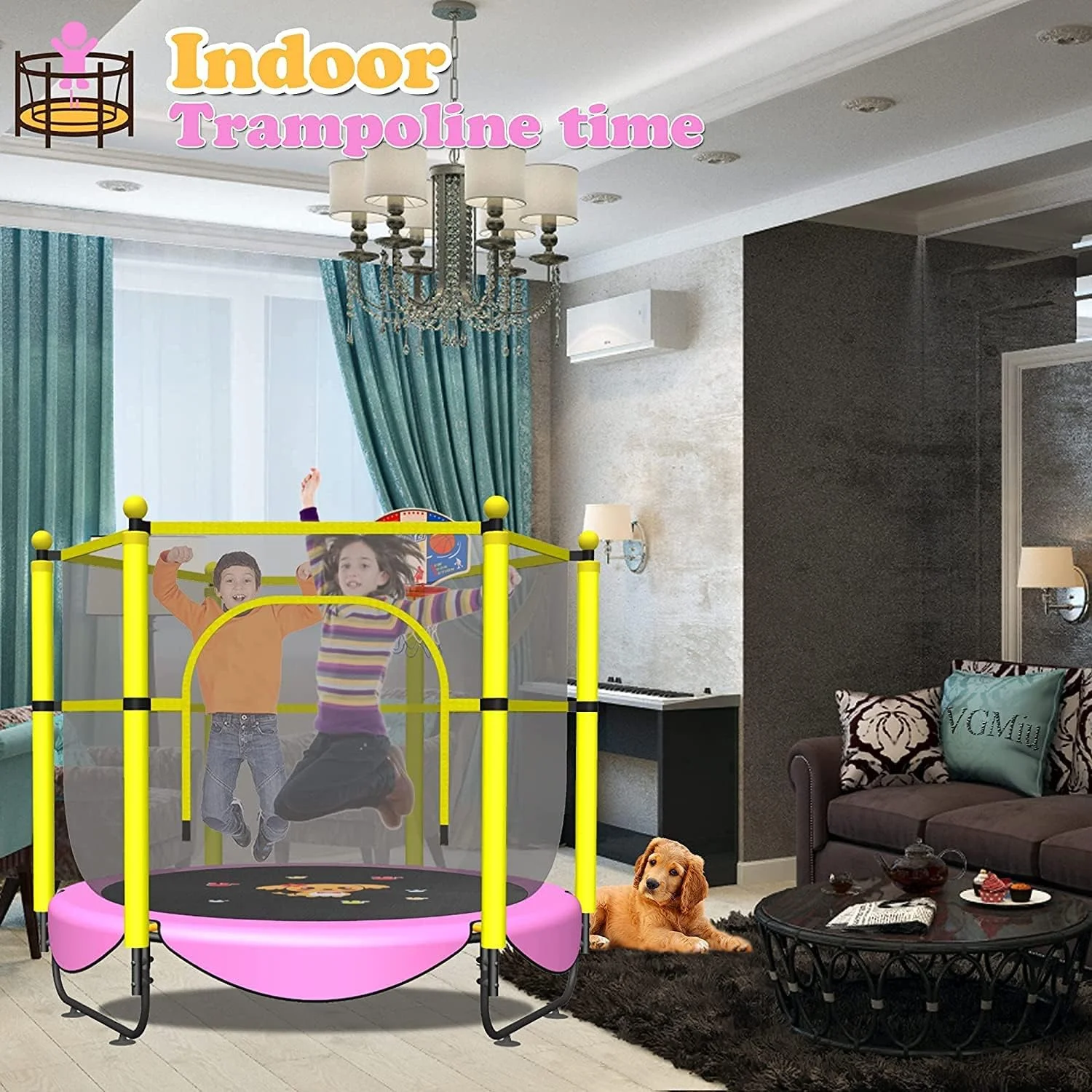 ترامپولین ورزشی X MAXSTRENGTH، ترامپولین پرشی 114 و 127 سانتی متری با دسته قابل تنظیم ارتفاع، ترامپولین مینی تاشو برای تمرینات ورزشی داخل خانه