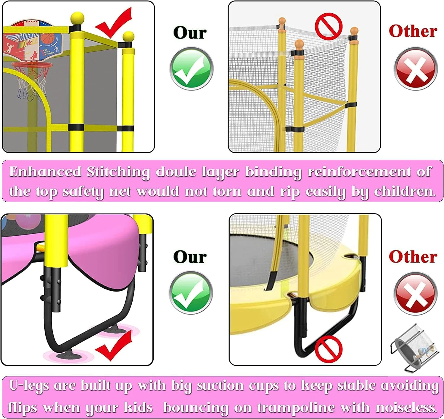 ترامپولین ورزشی X MAXSTRENGTH، ترامپولین پرشی 114 و 127 سانتی متری با دسته قابل تنظیم ارتفاع، ترامپولین مینی تاشو برای تمرینات ورزشی داخل خانه