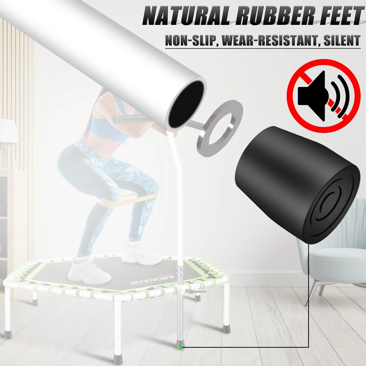 ترامپولین ورزشی نیوان 122 سانتی متری با دسته قابل تنظیم، ترامپولین بی صدا با طناب الاستیک، تمرینات کاردیو برای بزرگسالان - حداکثر وزن قابل تحمل 150 کیلوگرم ترامپولین ورزشی نیوان 122 سانتی متری با دسته قابل تنظیم، ترامپولین بی صدا با طناب الاستیک، تمرینات کاردیو برای بزرگسالان - حداکثر وزن قابل تحمل 150 کیلوگرم