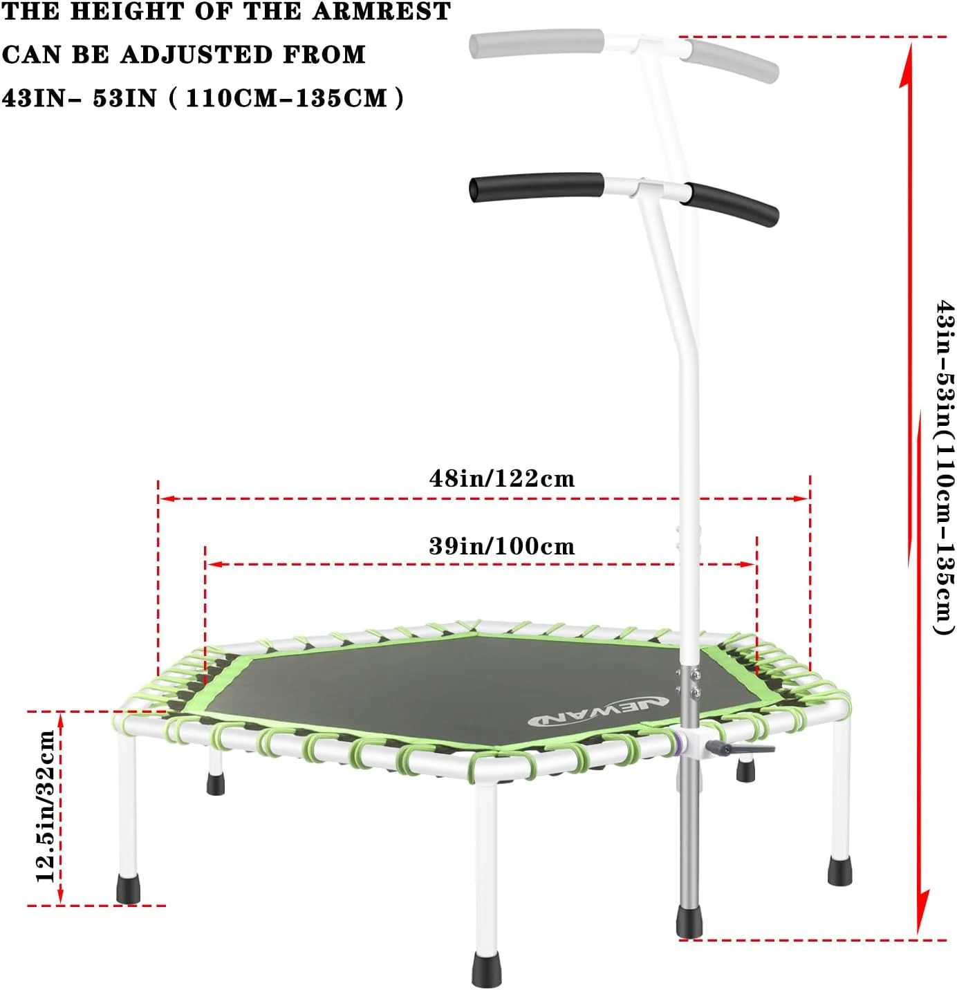 ترامپولین ورزشی نیوان 122 سانتی متری با دسته قابل تنظیم، ترامپولین بی صدا با طناب الاستیک، تمرینات کاردیو برای بزرگسالان - حداکثر وزن قابل تحمل 150 کیلوگرم ترامپولین ورزشی نیوان 122 سانتی متری با دسته قابل تنظیم، ترامپولین بی صدا با طناب الاستیک، تمرینات کاردیو برای بزرگسالان - حداکثر وزن قابل تحمل 150 کیلوگرم