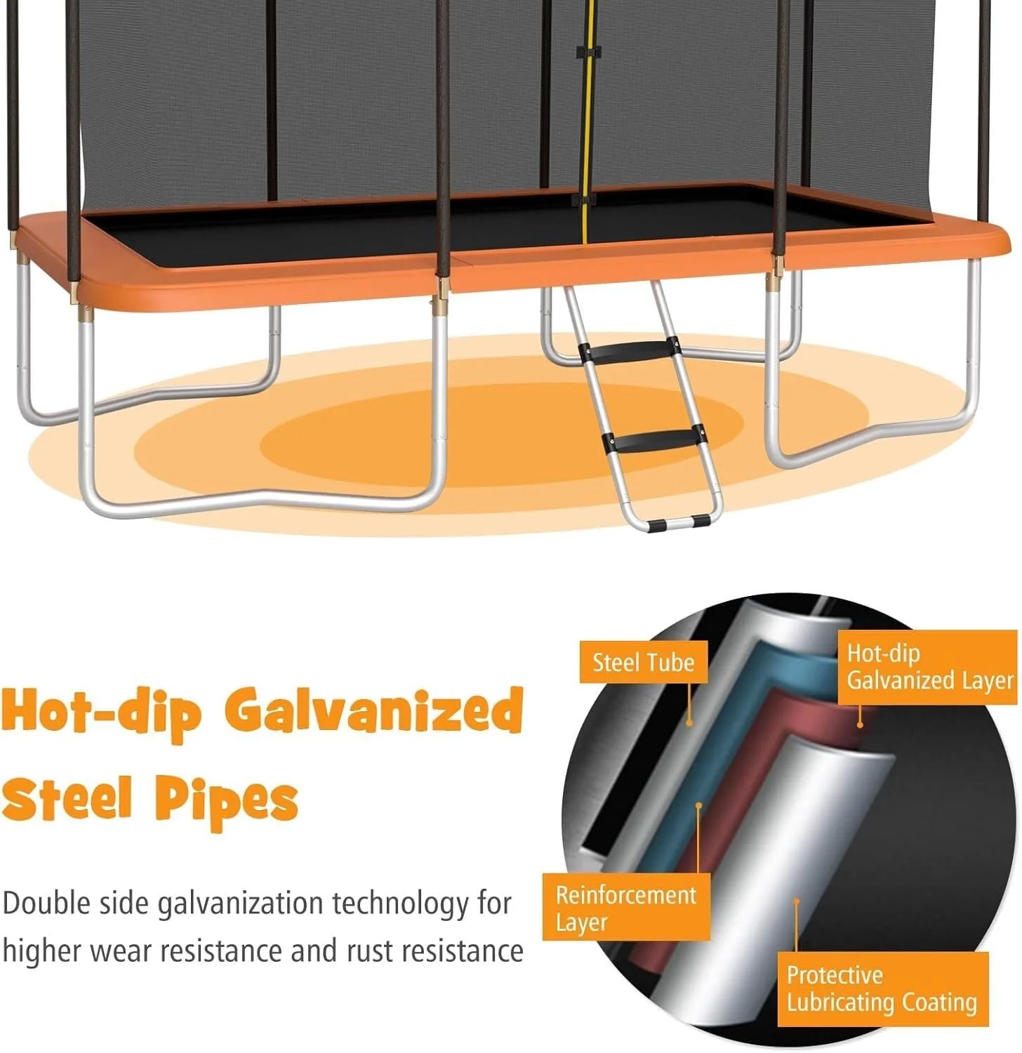 ترامپولین مینی تاشو، ترامپولین مستطیلی 2.4 متر در 4.2 متر با محفظه ایمنی، تور و نردبان، ظرفیت وزنی 150 کیلوگرم ترامپولین مینی تاشو، ترامپولین مستطیلی 2.4 متر در 4.2 متر با محفظه ایمنی، تور و نردبان، ظرفیت وزنی 150 کیلوگرم