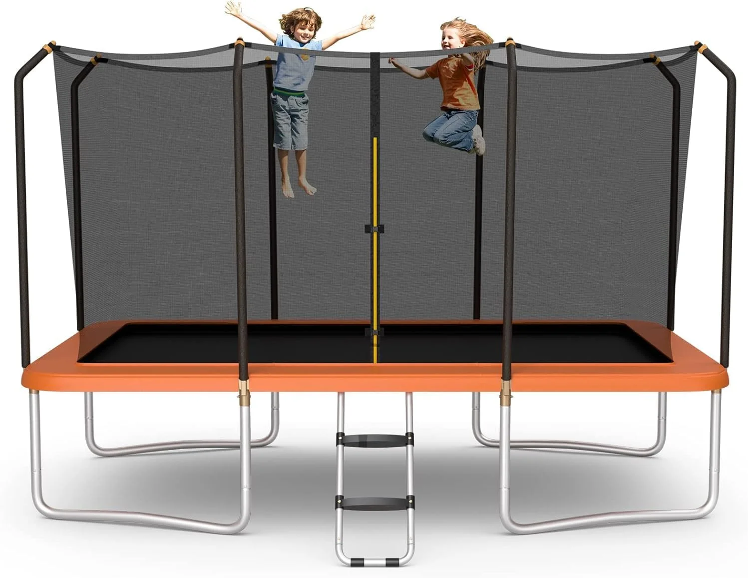 ترامپولین مینی تاشو، ترامپولین مستطیلی 2.4 متر در 4.2 متر با محفظه ایمنی، توری و نردبان، ظرفیت وزنی 150 کیلوگرم