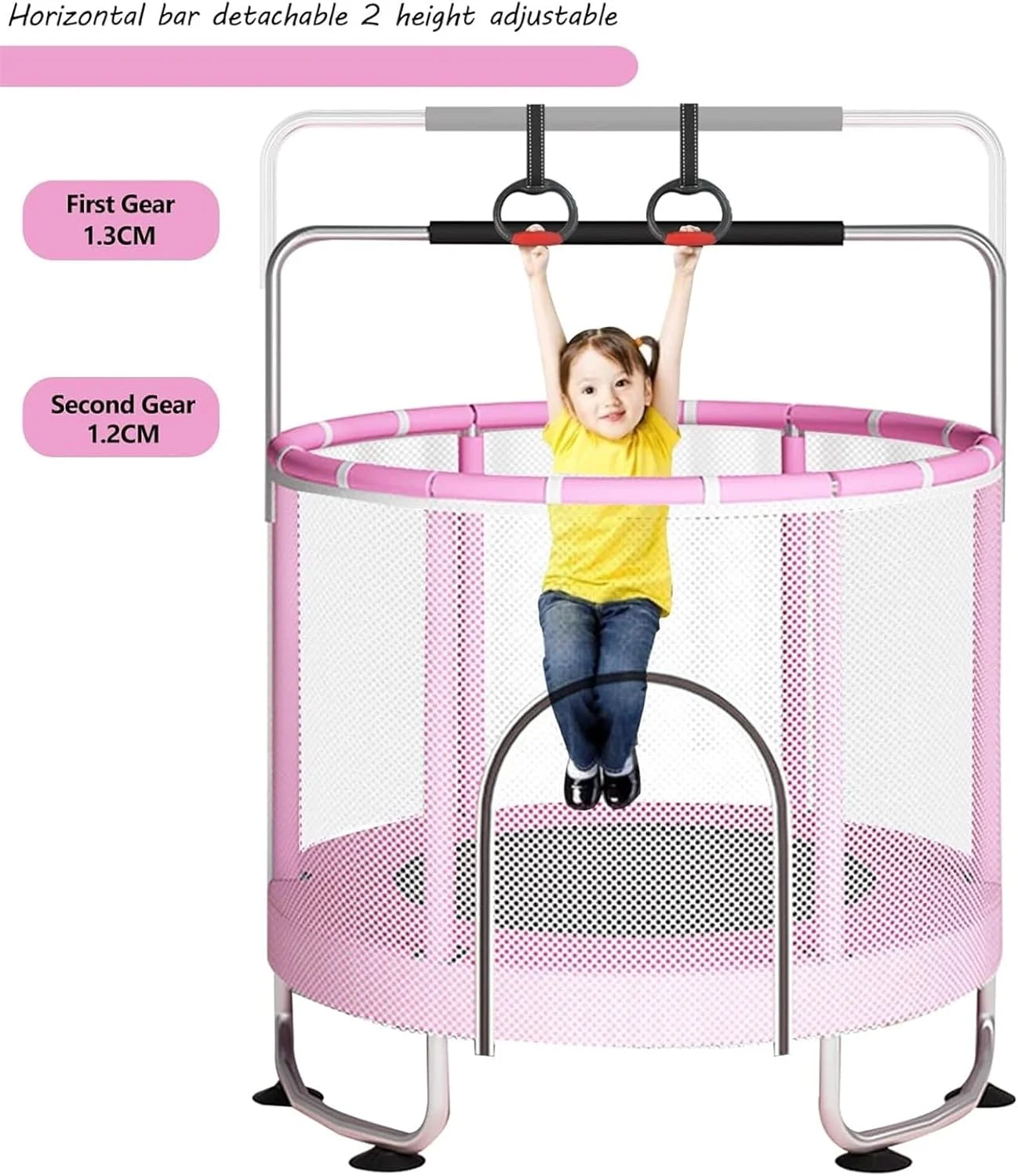 ترامپولین کودکان MOTIM، ترامپولین سرپوشیده و روباز کودک نوپا با توری محافظ، حلقه تقویت شده بالایی ایمنی به روز شده با حلقه بسکتبال، اسباب بازی های ترامپولین کودک، هدایای تولد برای کودکان