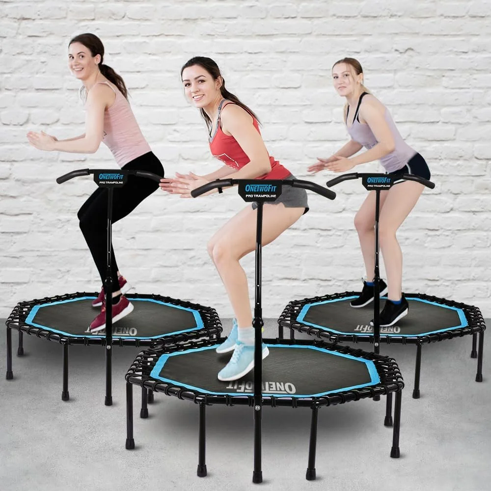 ترامپولین بی صدای 130 سانتی متری ONETWOFIT با دسته قابل تنظیم، ترامپولین ورزشی بانجی ریباندر، تمرین کاردیو جامپینگ برای بزرگسالان ترامپولین بی صدای 130 سانتی متری ONETWOFIT با دسته قابل تنظیم، ترامپولین ورزشی بانجی ریباندر، تمرین کاردیو جامپینگ برای بزرگسالان