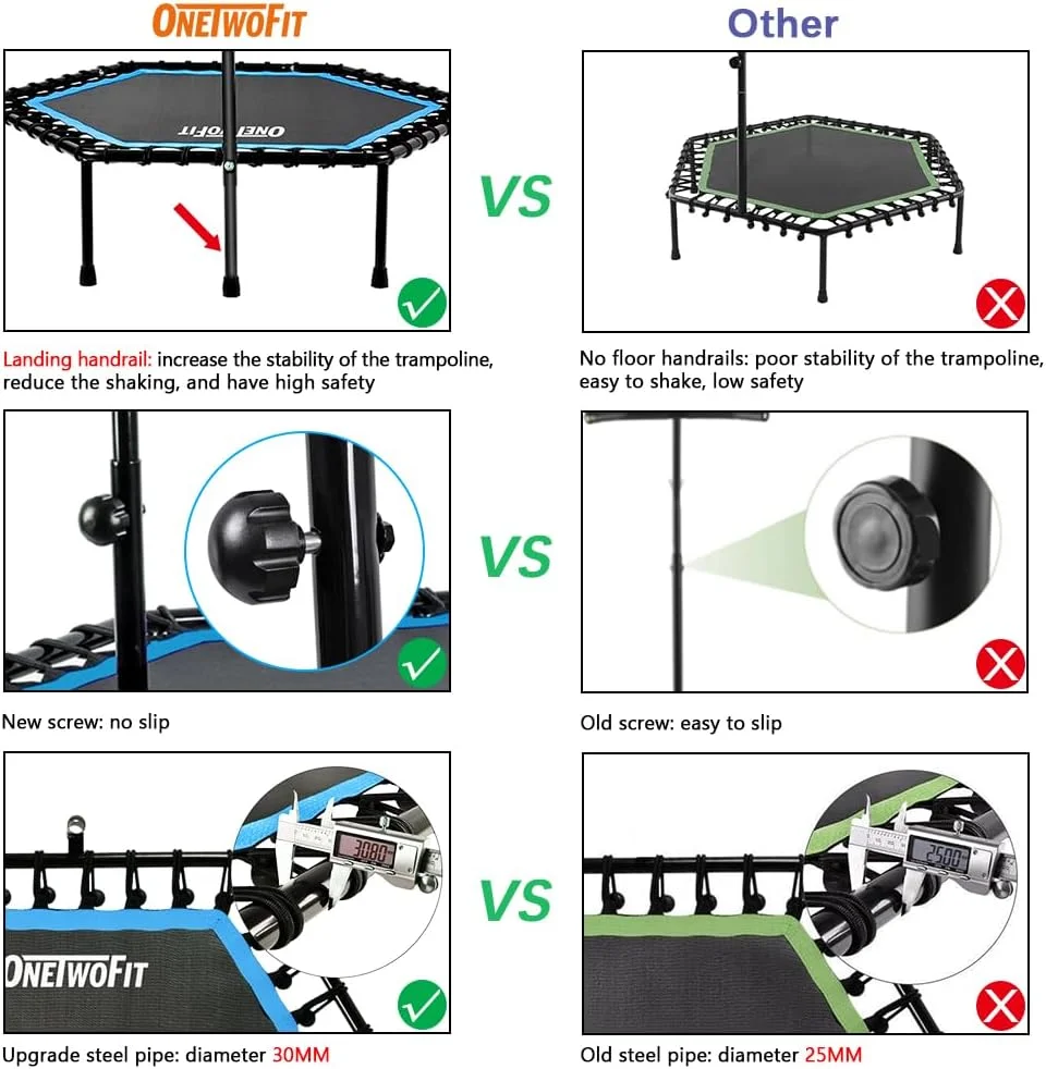 ترامپولین مینی بی صدا ONETWOFIT با قطر 48 اینچ و دسته قابل تنظیم، ترامپولین ورزشی بانجی ریباندر، مناسب تمرینات کاردیو و پرشی (آبی) ترامپولین مینی بی صدا ONETWOFIT با قطر 48 اینچ و دسته قابل تنظیم، ترامپولین ورزشی بانجی ریباندر، مناسب تمرینات کاردیو و پرشی (آبی)