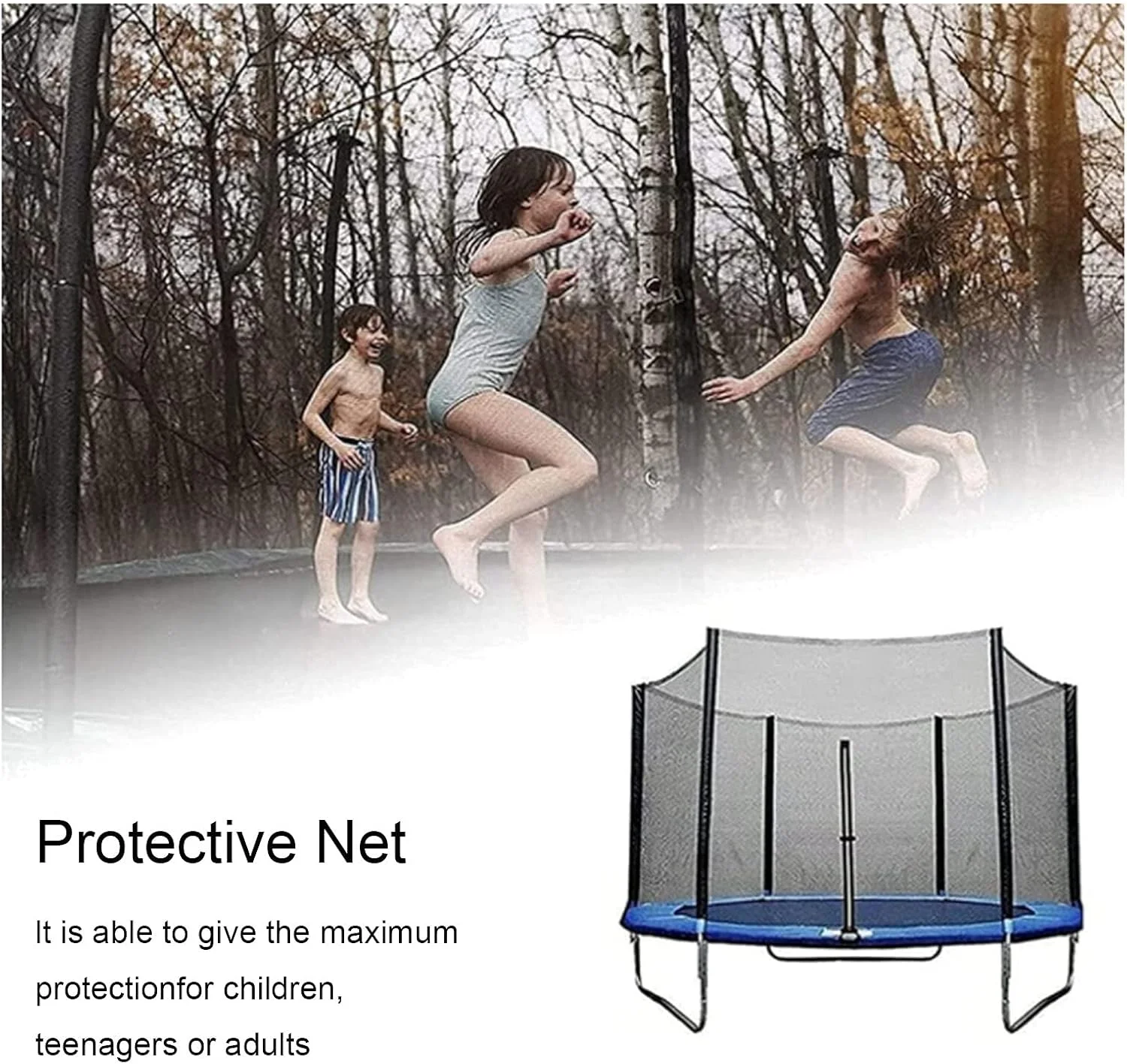 توری محافظ ترامپولین جایگزین برای ترامپولین های گرد با فریم 5 تا 16 فوت با استفاده از 6/8/12 میله مستقیم، مقاوم در برابر اشعه ماوراء بنفش، روکش محافظ ایمنی PVC توری محافظ ترامپولین جایگزین برای ترامپولین های گرد با فریم 5 تا 16 فوت با استفاده از 6/8/12 میله مستقیم، مقاوم در برابر اشعه ماوراء بنفش، روکش محافظ ایمنی PVC