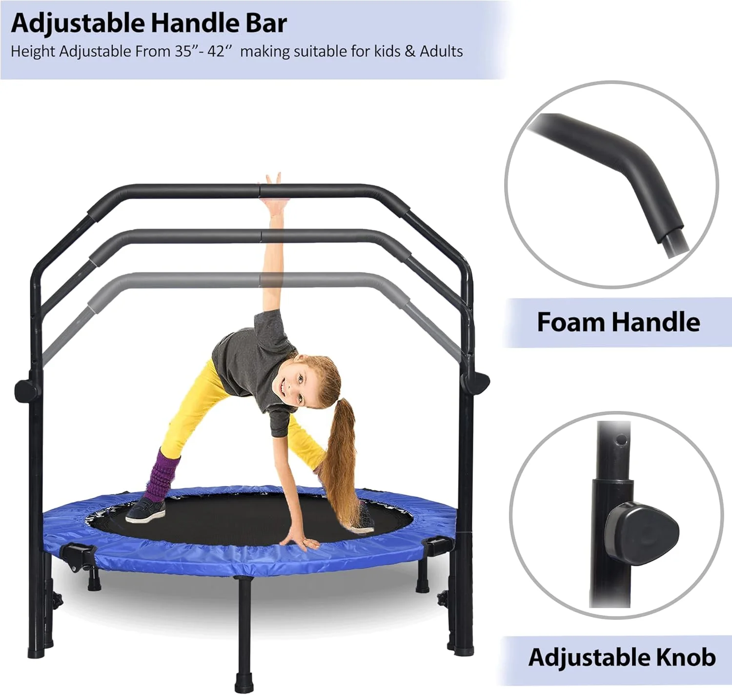 ترامپولین ۴۰ اینچی SKY LAND برای بزرگسالان و کودکان | ریباندر داخلی و خارجی با دسته فومی قابل تنظیم و پد ایمنی | ترامپولین کوچک بی صدا و پایدار برای تناسب اندام، کاردیو و تفریح - ظرفیت ۱۳۶ کیلوگرم (EM-8102) ترامپولین ۴۰ اینچی SKY LAND برای بزرگسالان و کودکان | ریباندر داخلی و خارجی با دسته فومی قابل تنظیم و پد ایمنی | ترامپولین کوچک بی صدا و پایدار برای تناسب اندام، کاردیو و تفریح - ظرفیت ۱۳۶ کیلوگرم (EM-8102)