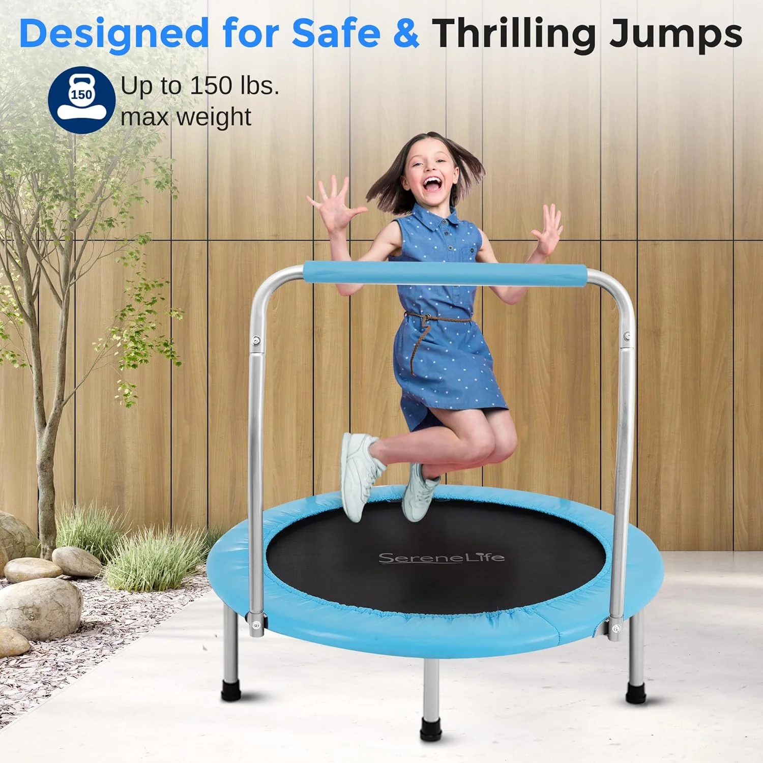 ترامپولین تاشو و قابل حمل SereneLife - مینی ریباندر خانگی 40 اینچی با نرده قابل تنظیم، ورزش بدنسازی
