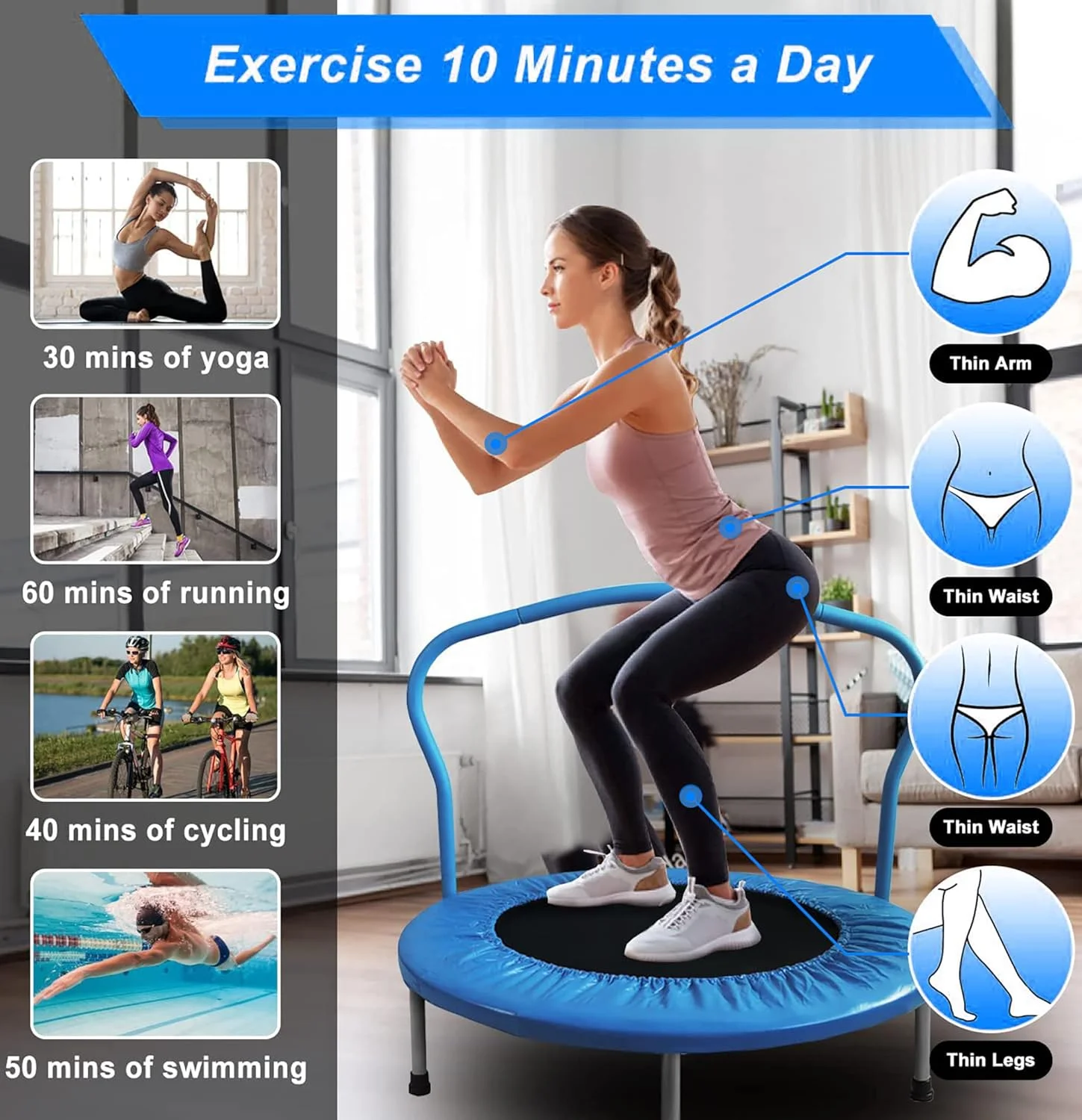 ترامپولین پرشی ۳۶ اینچی اسکای لند برای کودکان، ریباندر با دسته فومی جداشدنی و پد ایمنی/طناب بانجی، ریباندر ورزشی پایدار و بی صدا برای داخل و خارج از منزل، EM-8101 ترامپولین پرشی ۳۶ اینچی اسکای لند برای کودکان، ریباندر با دسته فومی جداشدنی و پد ایمنی/طناب بانجی، ریباندر ورزشی پایدار و بی صدا برای داخل و خارج از منزل، EM-8101