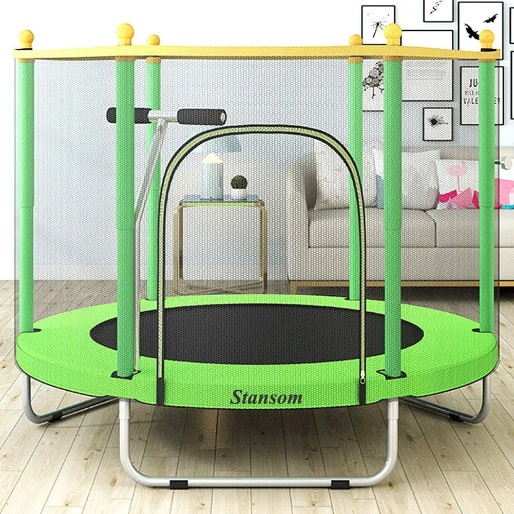 ترامپولین 150 سانتی متری کودک با نرده محافظ ایمنی، ترامپولین های کوچک تفریحی با توری محافظ شفاف، پایه U شکل پایدار، ظرفیت 200 کیلوگرم، بهترین انتخاب برای نوزادان و کودکان ترامپولین 150 سانتی متری کودک با نرده محافظ ایمنی، ترامپولین های کوچک تفریحی با توری محافظ شفاف، پایه U شکل پایدار، ظرفیت 200 کیلوگرم، بهترین انتخاب برای نوزادان و کودکان