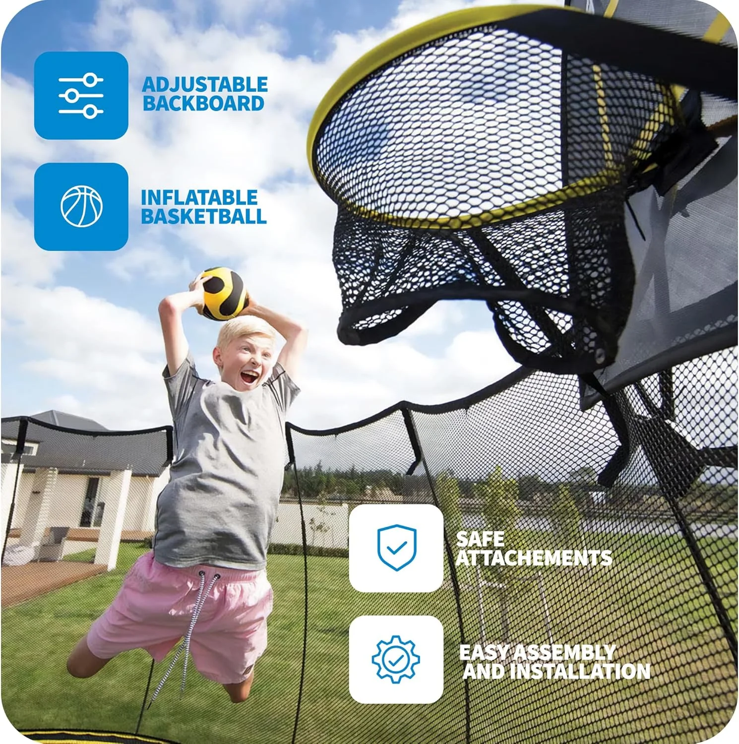 حلقه بسکتبال فنری FlexrHoop برای ترامپولین به همراه توپ و پمپ - لوازم جانبی نرم برای ترامپولین تفریحی فضای باز، بازی فعال و سرگرمی پرشی برای کودکان، بزرگسالان و خانواده حلقه بسکتبال فنری FlexrHoop برای ترامپولین به همراه توپ و پمپ - لوازم جانبی نرم برای ترامپولین تفریحی فضای باز، بازی فعال و سرگرمی پرشی برای کودکان، بزرگسالان و خانواده