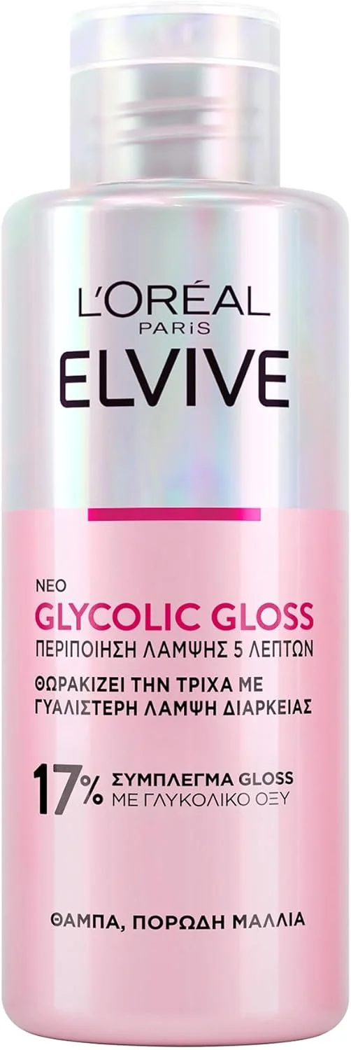 ماسک موی آبکشی لورآل پاریس Elvive Glycolic Gloss، درمان لایه برداری 5 دقیقه ای برای موهای کدر، 200 میلی لیتر