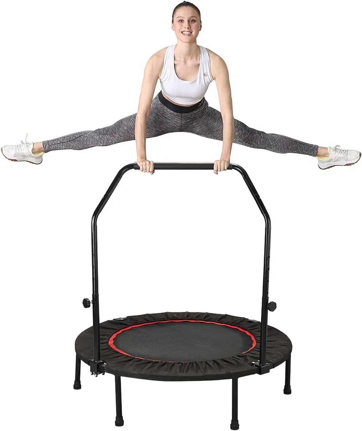 ترامپولین ورزشی تاشو 40 اینچی TDOO، ترامپولین تفریحی تمرینی ریباند با نرده فومی با ارتفاع قابل تنظیم 5 سطح، ترامپولین جامپینگ برای کودکان و بزرگسالان، مناسب برای داخل و خارج از منزل