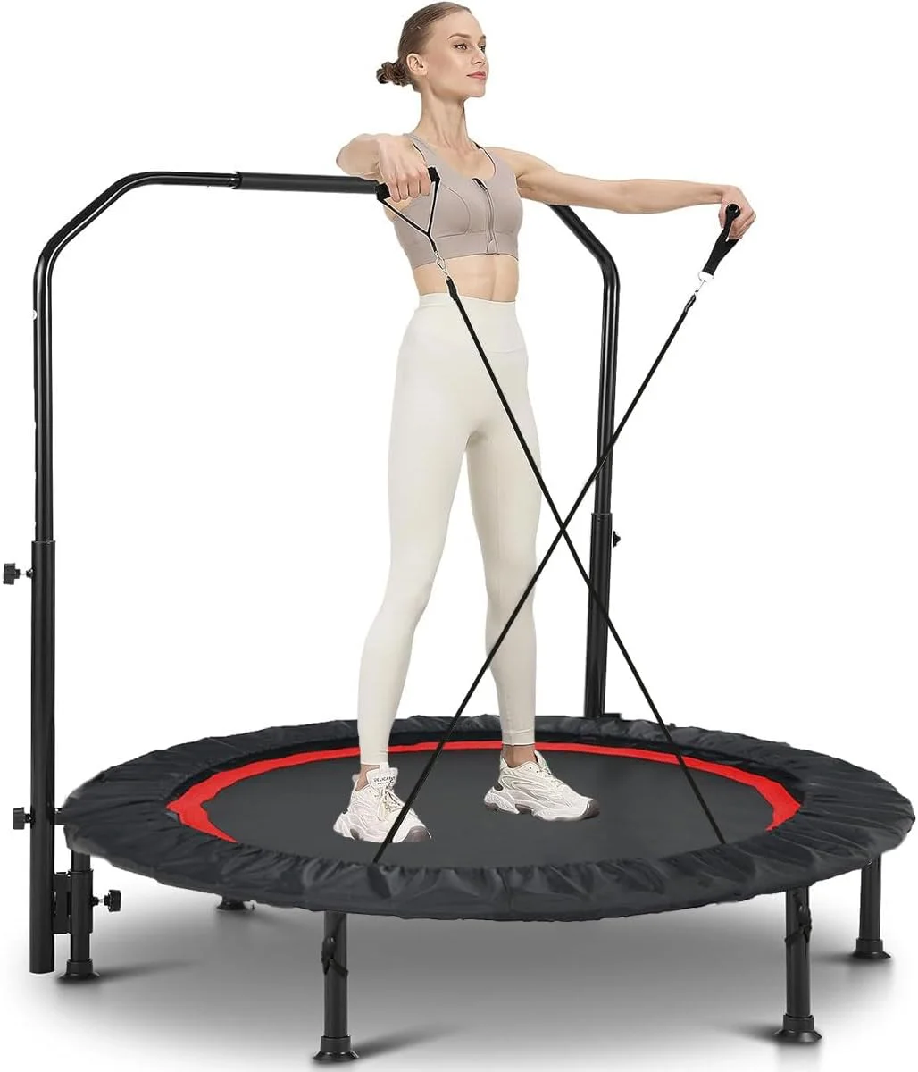 ترامپولین ورزشی تاشو با دسته فومی با ارتفاع قابل تنظیم 5 حالته، ترامپولین بی صدا برای تناسب اندام، ترامپولین کوچک با توری ایمنی برای تمرینات ورزشی داخل و خارج از خانه کودکان و بزرگسالان، تحمل وزن 180 کیلوگرم ترامپولین ورزشی تاشو با دسته فومی با ارتفاع قابل تنظیم 5 حالته، ترامپولین بی صدا برای تناسب اندام، ترامپولین کوچک با توری ایمنی برای تمرینات ورزشی داخل و خارج از خانه کودکان و بزرگسالان، تحمل وزن 180 کیلوگرم