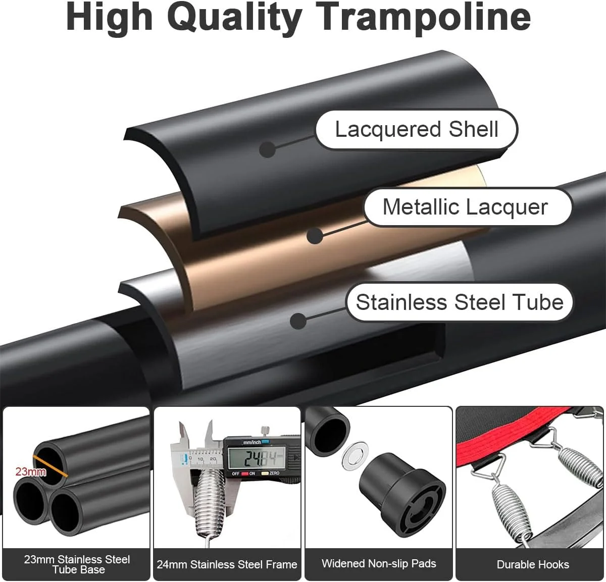 ترامپولین ورزشی تاشو با دسته فومی با ارتفاع قابل تنظیم 5 حالته، ترامپولین بی صدا برای تناسب اندام، ترامپولین کوچک با توری ایمنی برای تمرینات ورزشی داخل و خارج از خانه کودکان و بزرگسالان، تحمل وزن 180 کیلوگرم ترامپولین ورزشی تاشو با دسته فومی با ارتفاع قابل تنظیم 5 حالته، ترامپولین بی صدا برای تناسب اندام، ترامپولین کوچک با توری ایمنی برای تمرینات ورزشی داخل و خارج از خانه کودکان و بزرگسالان، تحمل وزن 180 کیلوگرم