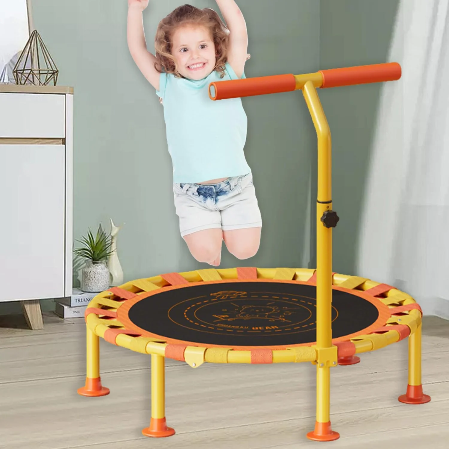ترامپولین 100 سانتی متری کودکان با دسته قابل تنظیم، جامپر تاشو داخلی/خارجی برای کودکان نوپا، قاب فولادی سنگین و تشک پرش بی صدا، هدیه تولد ایمن برای کودکان 3-8 سال ترامپولین 100 سانتی متری کودکان با دسته قابل تنظیم، جامپر تاشو داخلی/خارجی برای کودکان نوپا، قاب فولادی سنگین و تشک پرش بی صدا، هدیه تولد ایمن برای کودکان 3-8 سال