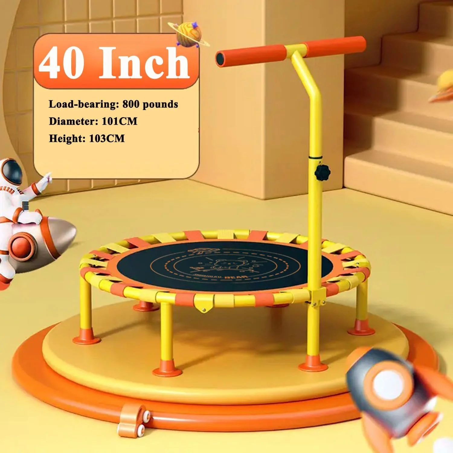 ترامپولین 100 سانتی متری کودکان با دسته قابل تنظیم، جامپر تاشو داخلی/خارجی برای کودکان نوپا، قاب فولادی سنگین و تشک پرش بی صدا، هدیه تولد ایمن برای کودکان 3-8 سال ترامپولین 100 سانتی متری کودکان با دسته قابل تنظیم، جامپر تاشو داخلی/خارجی برای کودکان نوپا، قاب فولادی سنگین و تشک پرش بی صدا، هدیه تولد ایمن برای کودکان 3-8 سال