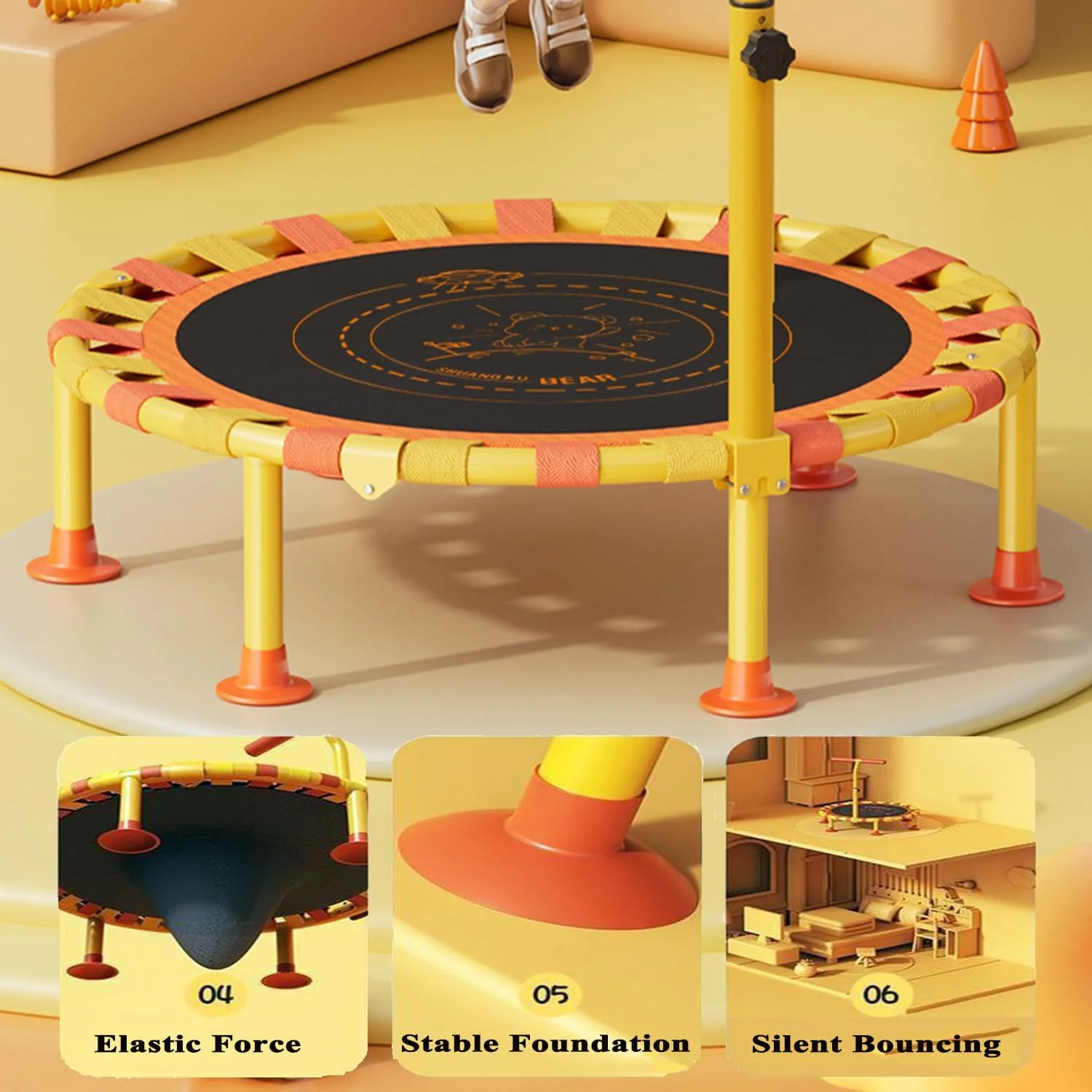 ترامپولین 100 سانتی متری کودکان با دسته قابل تنظیم، جامپر تاشو داخلی/خارجی برای کودکان نوپا، قاب فولادی سنگین و تشک پرش بی صدا، هدیه تولد ایمن برای کودکان 3-8 سال ترامپولین 100 سانتی متری کودکان با دسته قابل تنظیم، جامپر تاشو داخلی/خارجی برای کودکان نوپا، قاب فولادی سنگین و تشک پرش بی صدا، هدیه تولد ایمن برای کودکان 3-8 سال