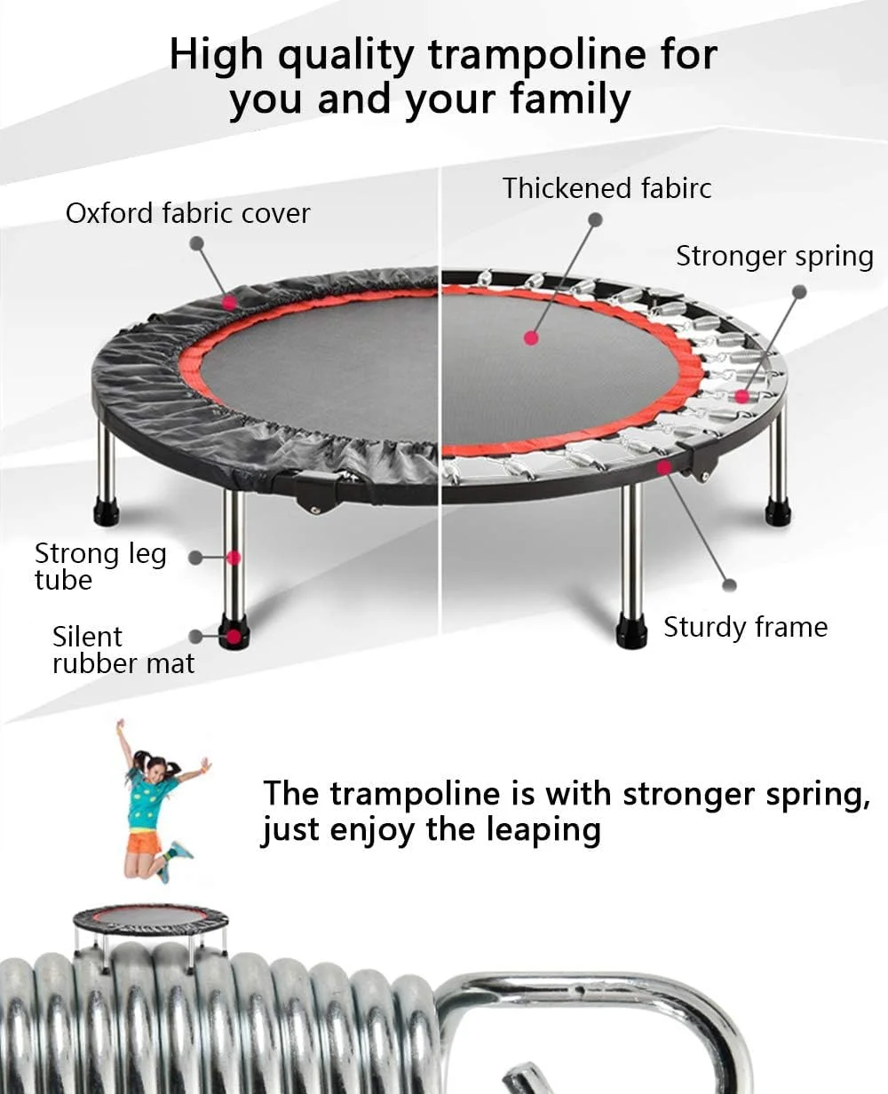 تخت پرش ترامپولین تاشو، جامپینگ بی صدا و ایمن، طراحی تاشو و کم جا، قطر 100 سانتی متر، مناسب بزرگسالان و کودکان، قابل استفاده در داخل و خارج از منزل، مناسب تمرین و ورزش
