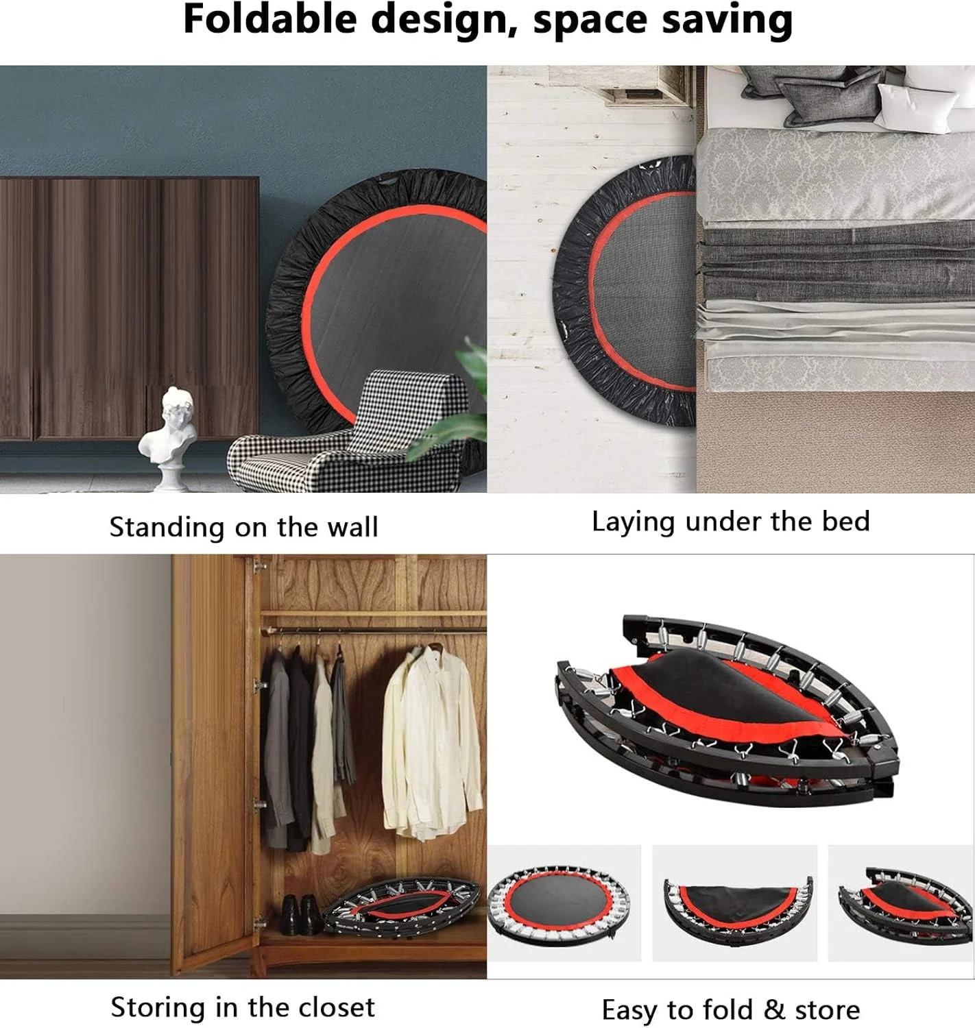 تخت پرش ترامپولین تاشو، جامپینگ بی صدا و ایمن، طراحی تاشو و کم جا، قطر 100 سانتی متر، مناسب بزرگسالان و کودکان، قابل استفاده در داخل و خارج از منزل، مناسب تمرین و ورزش