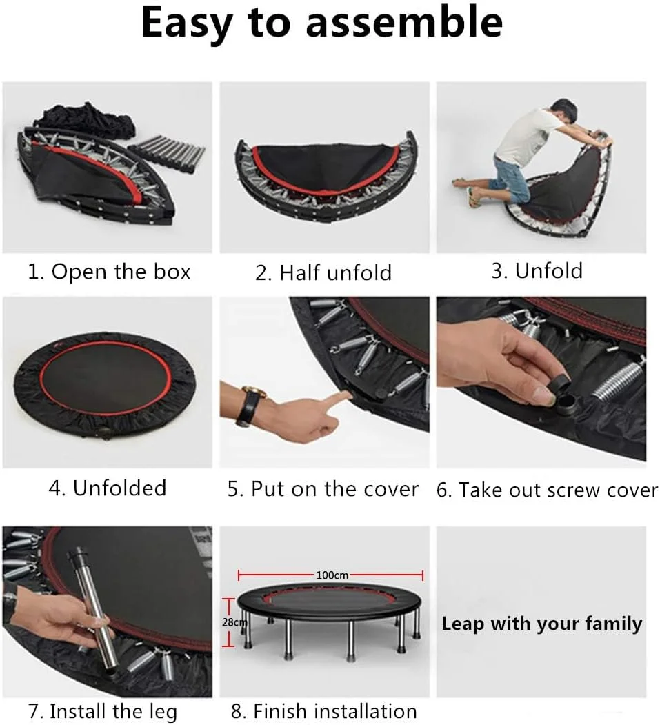 تخت پرش ترامپولین تاشو، جامپینگ بی صدا و ایمن، طراحی تاشو و کم جا، قطر 100 سانتی متر، مناسب بزرگسالان و کودکان، قابل استفاده در داخل و خارج از منزل، مناسب تمرین و ورزش