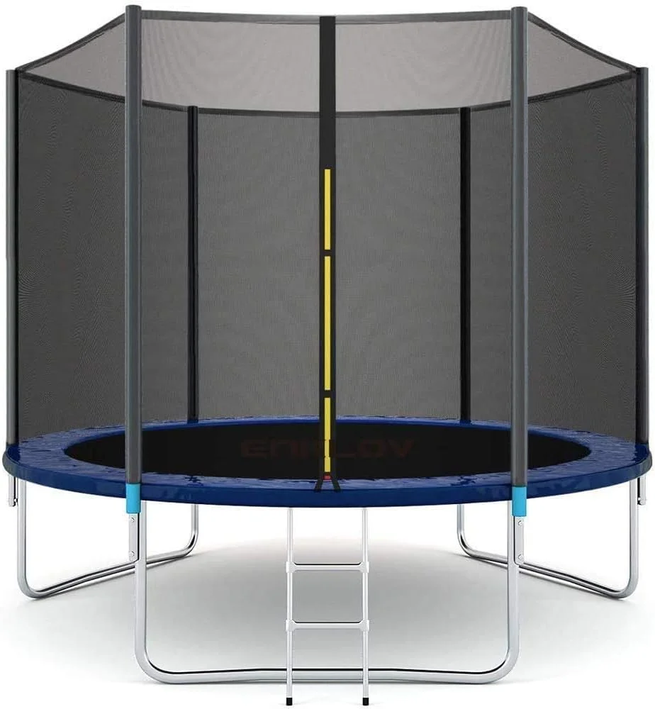 ترامپولین Enklov، تخت جامپینگ ترامپولین فضای باز کودکان با محفظه ایمنی، تجهیزات تناسب اندام ورزشی (8 فوت)