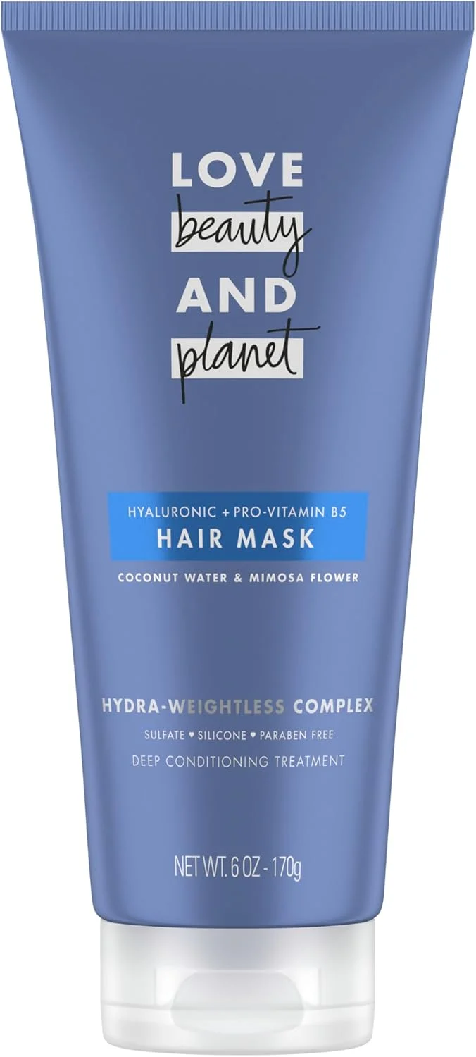ماسک مو Love Beauty and Planet آبرسان عمیق حاوی آب نارگیل و گل ابریشم برای موهای خشک، بدون سولفات، بدون سیلیکون و بدون پارابن، 170 گرم