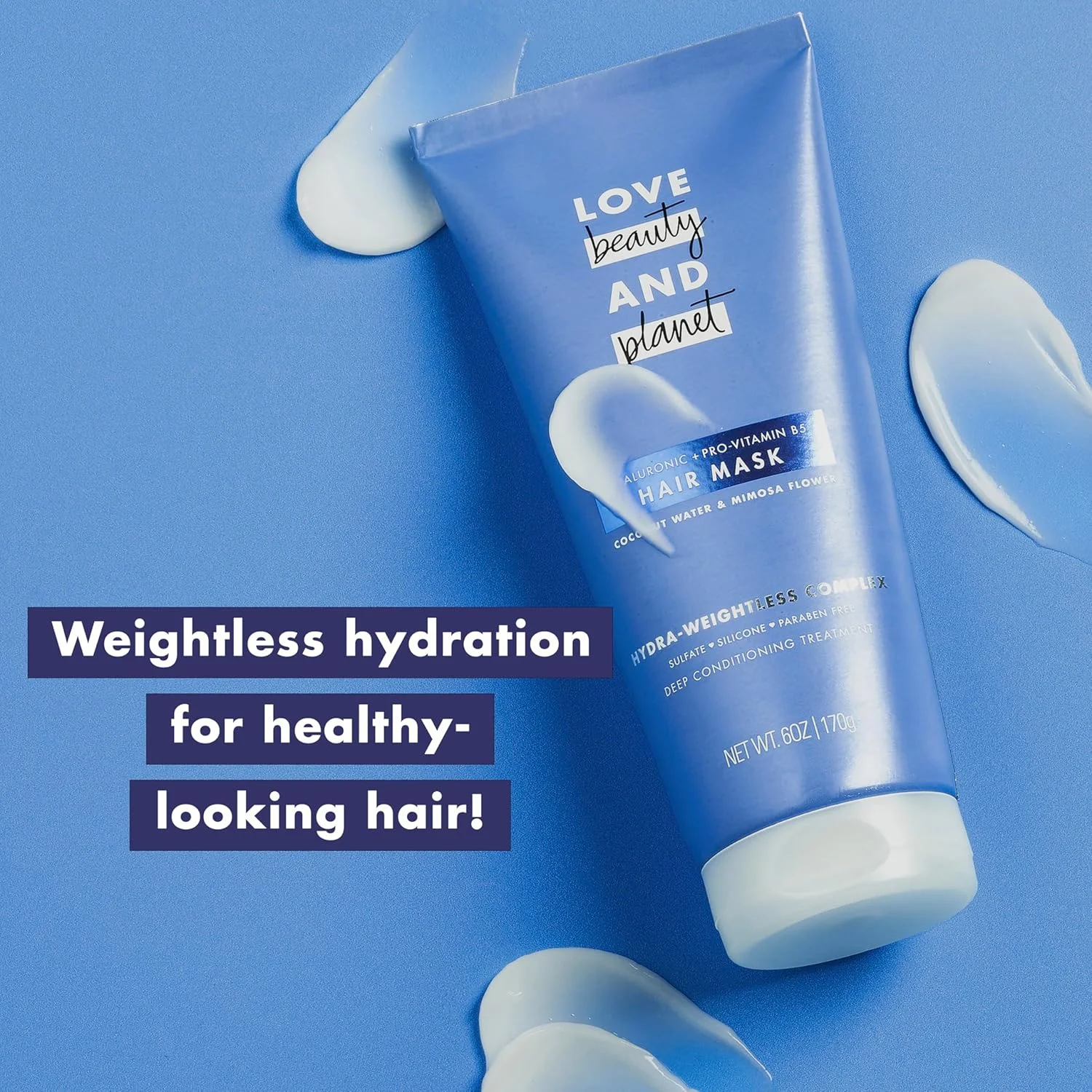 ماسک مو Love Beauty and Planet آبرسان عمیق حاوی آب نارگیل و گل ابریشم برای موهای خشک، بدون سولفات، بدون سیلیکون و بدون پارابن، 170 گرم