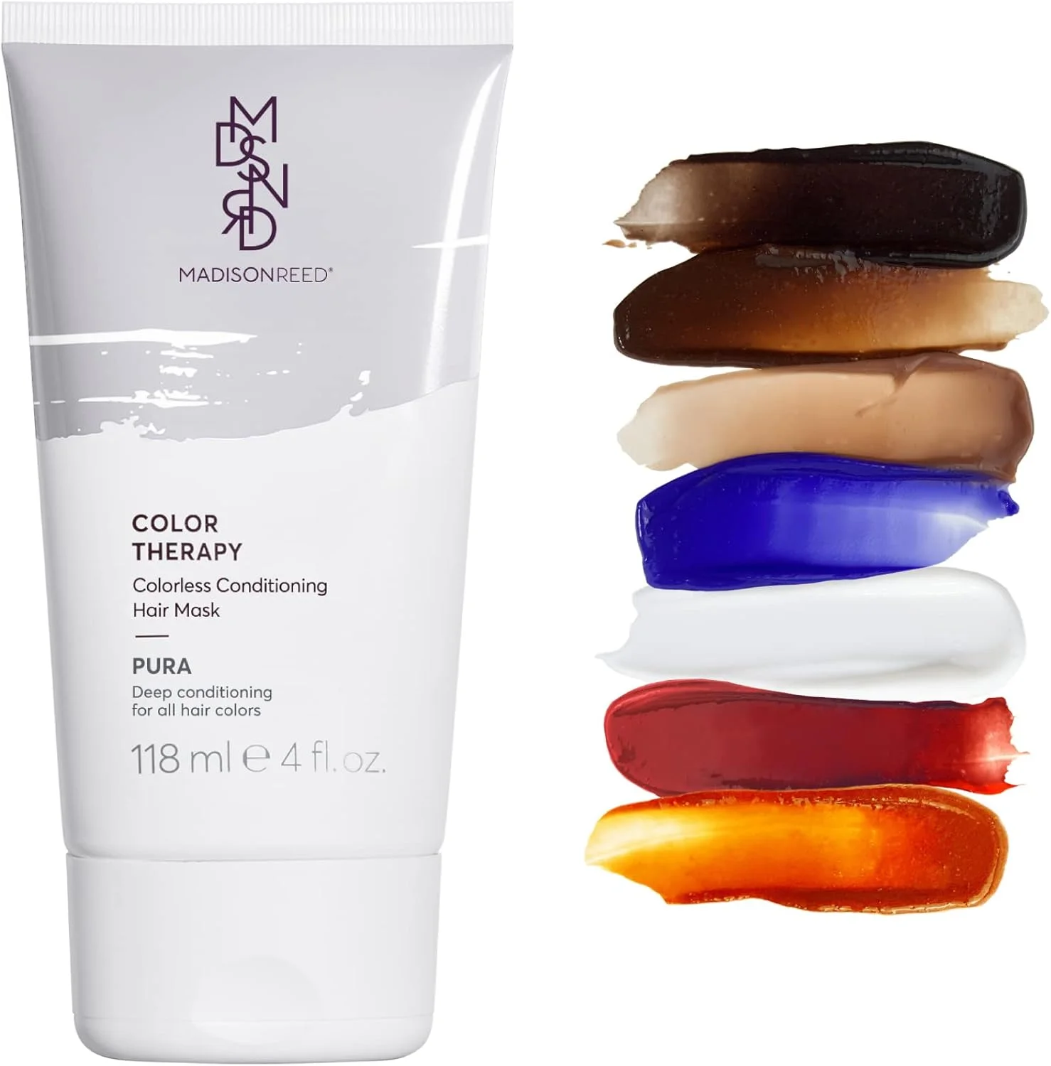 ماسک موی رنگی و ترمیم کننده مو مدیسون رید، مدل Pura، آبرسان عمیق، حاوی کراتین و روغن آرگان، 118 میلی لیتر