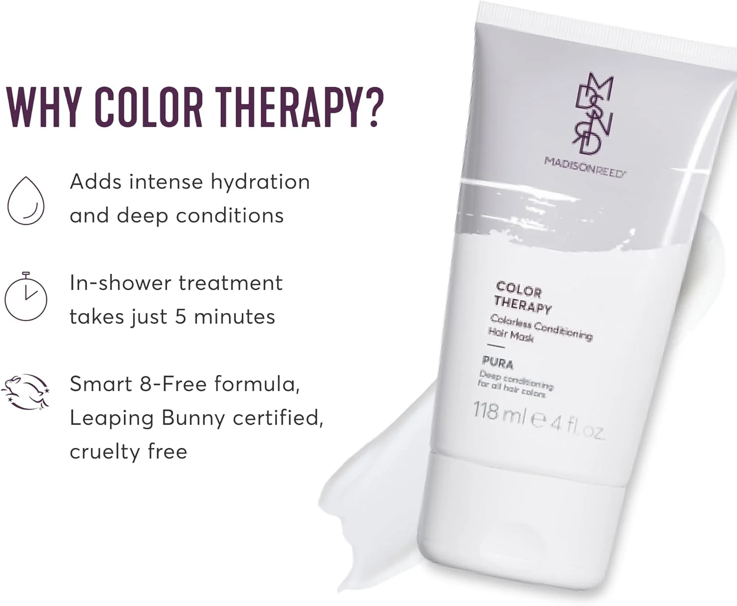 ماسک موی رنگی و ترمیم کننده مو مدیسون رید، مدل Pura، آبرسان عمیق، حاوی کراتین و روغن آرگان، 118 میلی لیتر