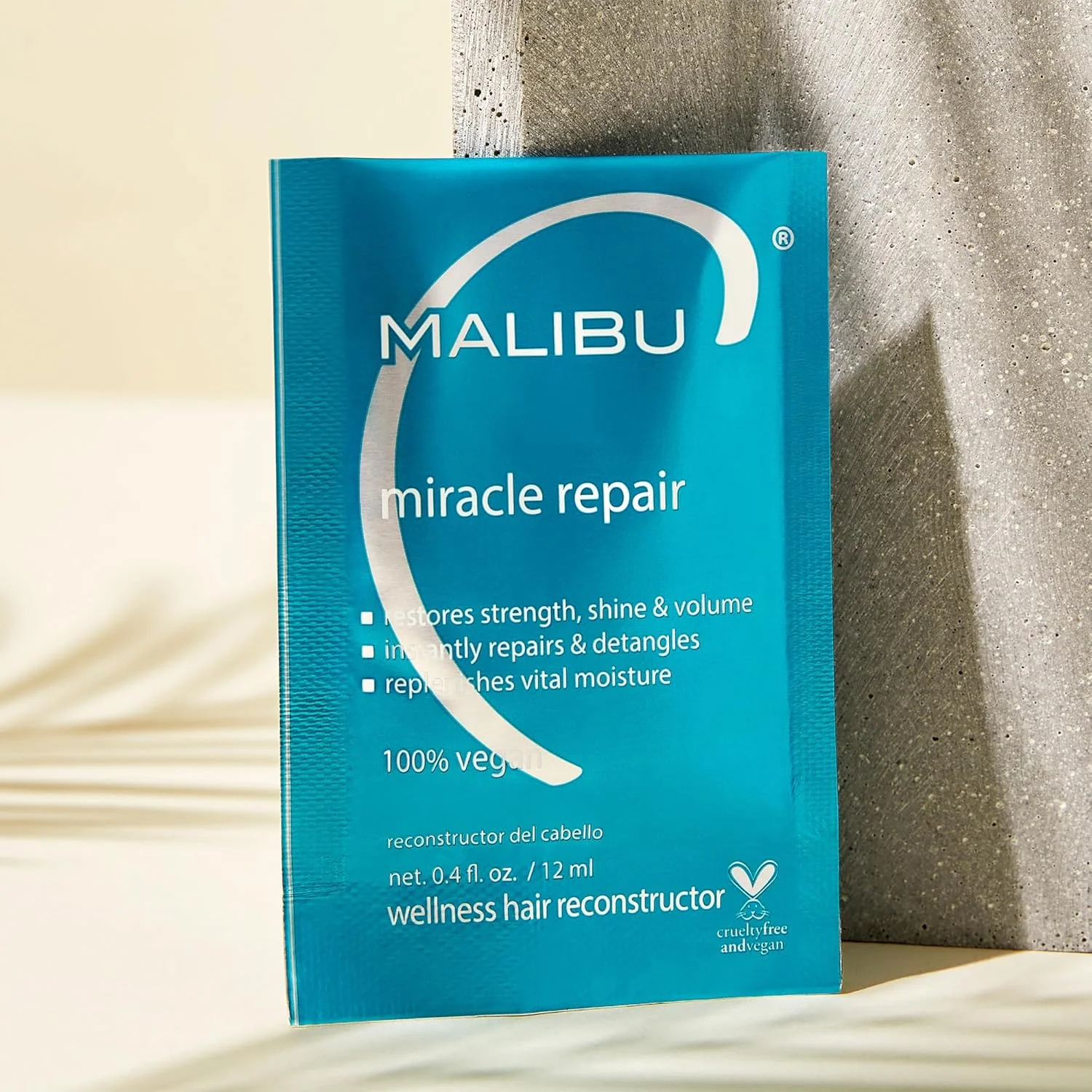 بازسازی کننده موی سر Malibu C Miracle Repair Wellness، ترمیم کننده فوری استحکام، درخشندگی و حجم، بازسازی و باز کردن گره مو، بسته 12 عددی 12 میلی لیتری