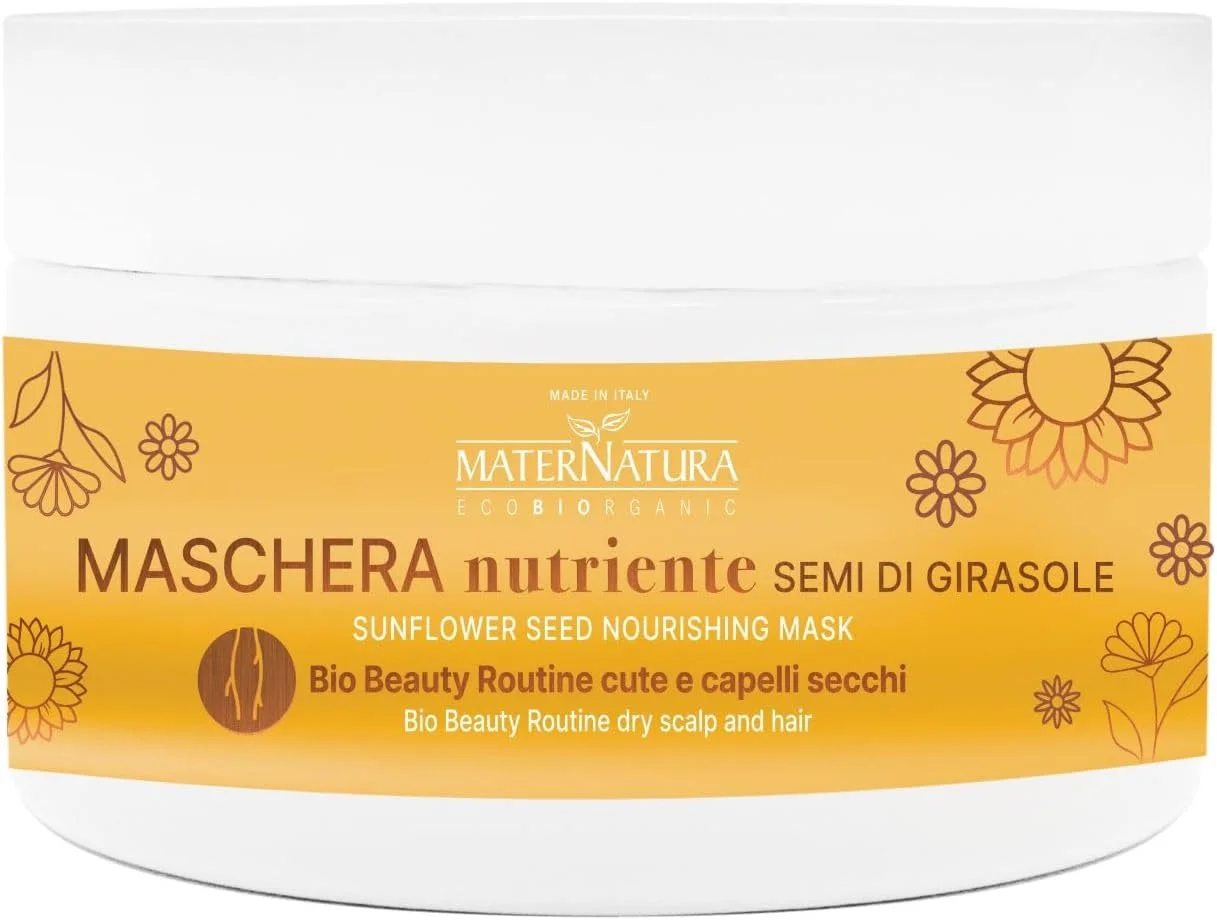 ماسک موی مغذی موهای خشک Maternatura با دانه های آفتابگردان، درمان رطوبتی، روتین زیبایی ارگانیک برای پوست و موی خشک، ساخت ایتالیا - 200 میلی لیتر