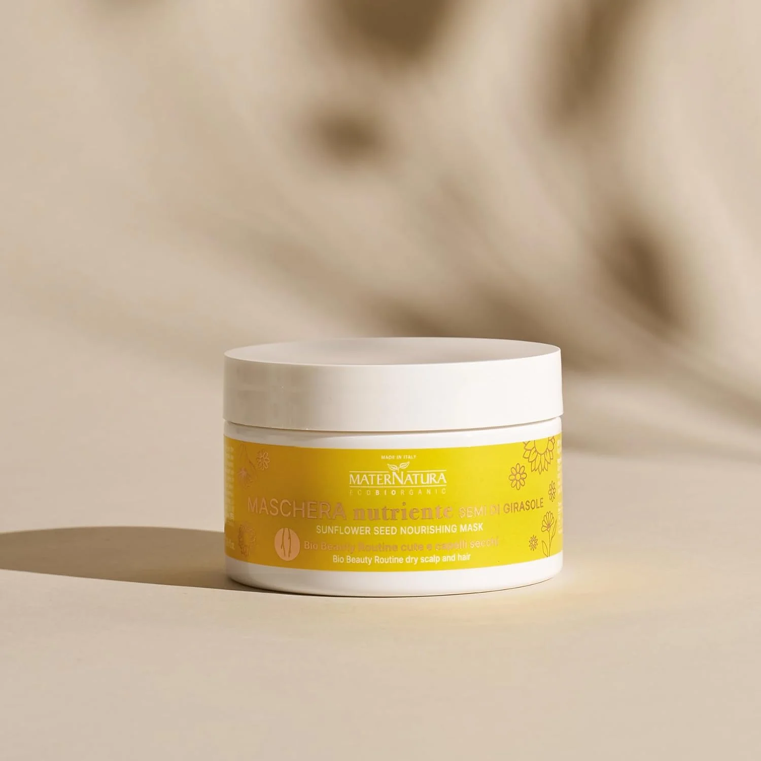 ماسک موی مغذی موهای خشک Maternatura با دانه های آفتابگردان، درمان رطوبتی، روتین زیبایی ارگانیک برای پوست و موی خشک، ساخت ایتالیا - 200 میلی لیتر