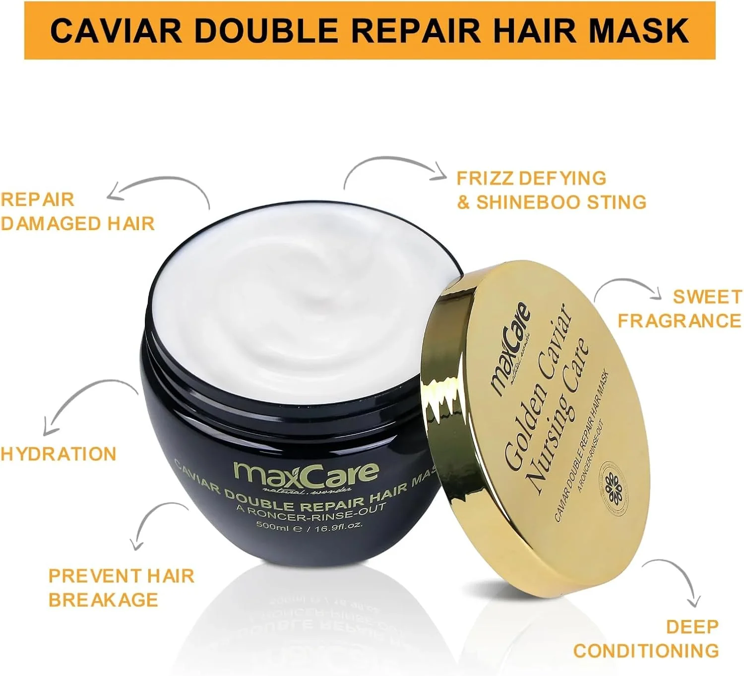 ماسک ترمیم کننده مو مکس کر کلاژن کراتین خاویار – 500 میلی لیتر | درمان عمیق ترمیم و درخشش برای موهای آسیب دیده