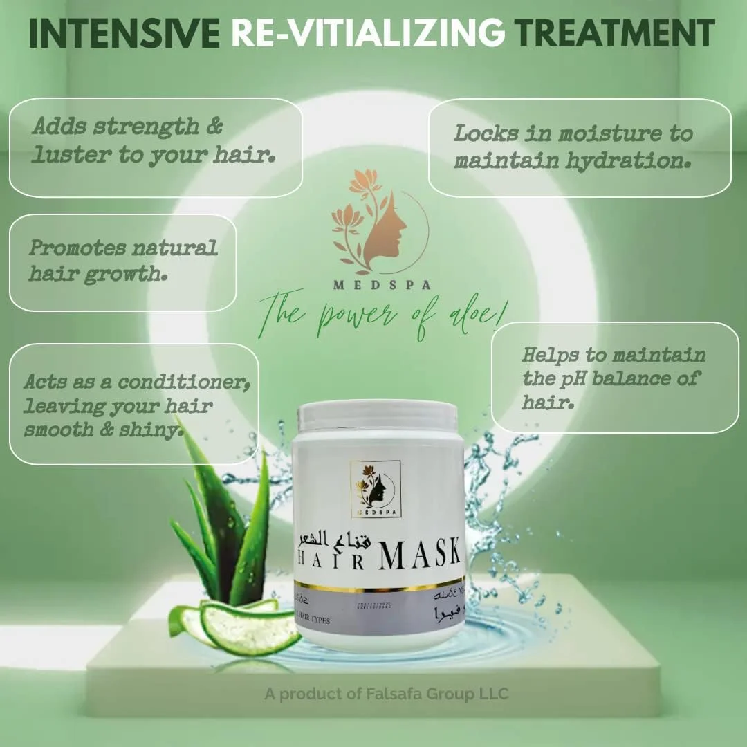 ماسک مو آلوئه ورا MEDSPACLINIC MEDSPA، درمان احیا کننده قوی با آبرسانی، مرطوب کنندگی و ترمیم برای انواع مو 1 کیلوگرم. 1000 میلی لیتر