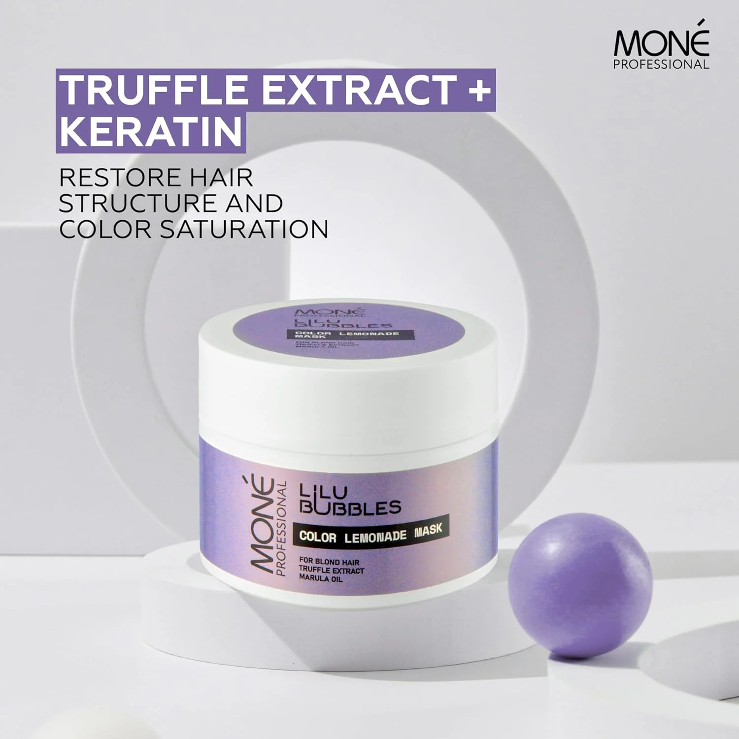 ماسک موی حرفه ای مونِ برای موهای آسیب دیده - بلوند، دکلره شده، رنگ شده بلوند - کراتین - درمان مغذی عمیق مو - 300 میلی لیتر