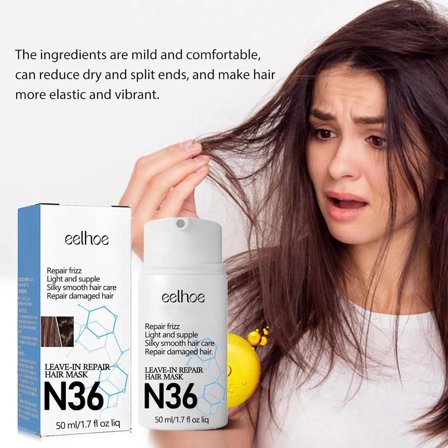 ماسک مو ترمیم کننده مولکولی بدون نیاز به آبکشی، احیا کننده موهای خشک و آسیب دیده، ترمیم آسیب های ناشی از دکلره، خدمات شیمیایی و حرارت، فرمول مغذی عمیق که فقط در 4 دقیقه عمل می کند