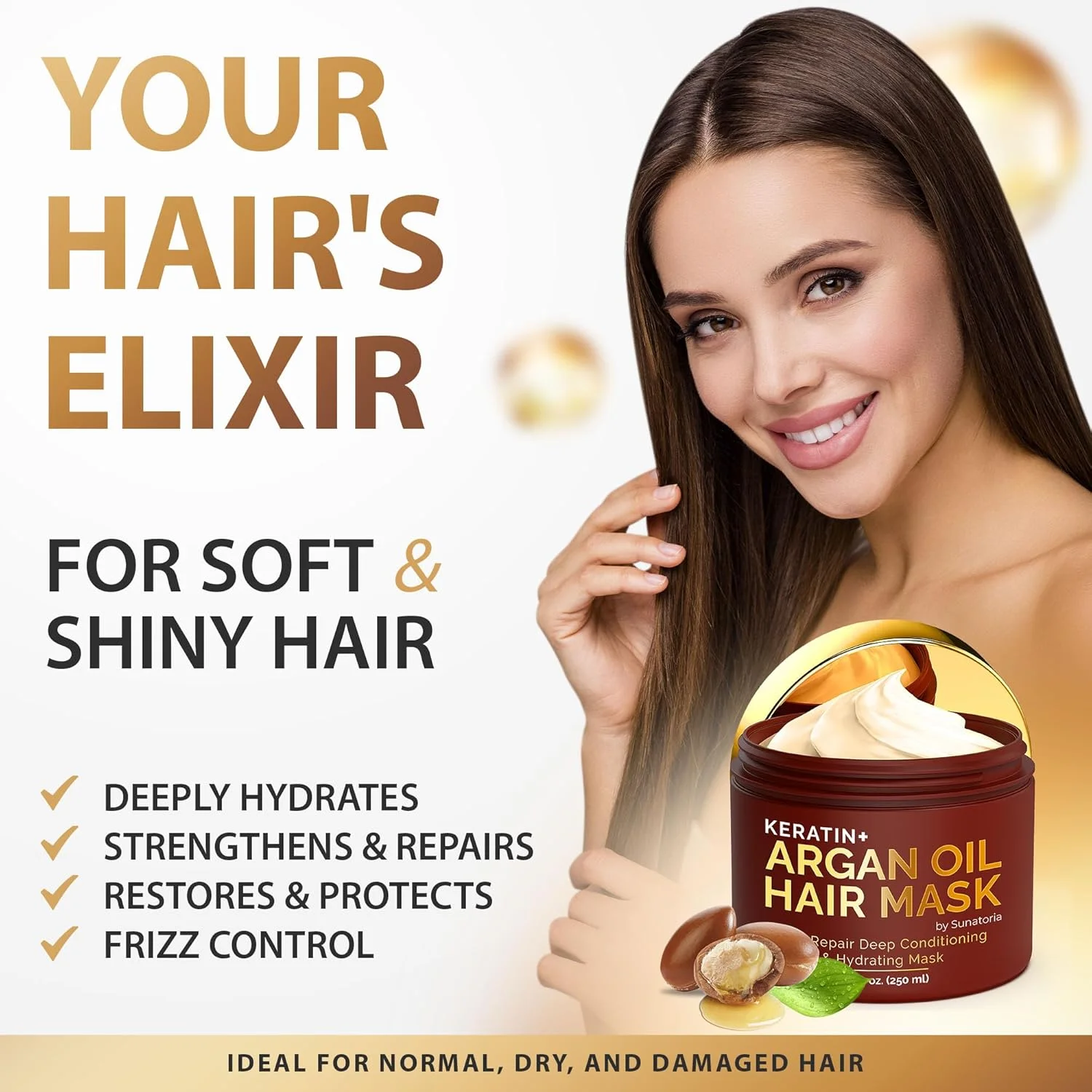 ماسک مو روغن آرگان مراکشی با کراتین - درمان مو برای ترمیم، آبرسانی و زیبایی - کمپلکس ویتامین برای انواع مو - ماسک مو روغن مراکشی با امگا 3، 9، ویتامین E - تغذیه پروتئینی