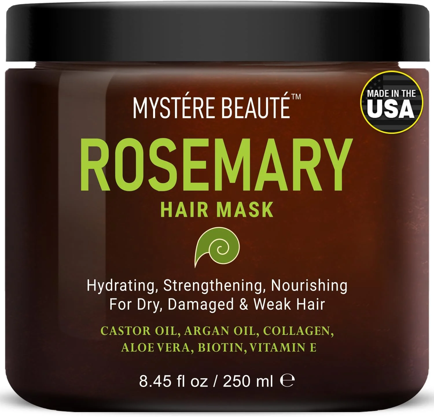 ماسک مو رزماری MYSTÉRE BEAUTÉ - حاوی کلاژن، بیوتین، روغن آرگان برای موهای خشک، آسیب دیده و مجعد - نرم کننده عمیق تقویت کننده برای موخوره و رشد مو - 250 میلی لیتر