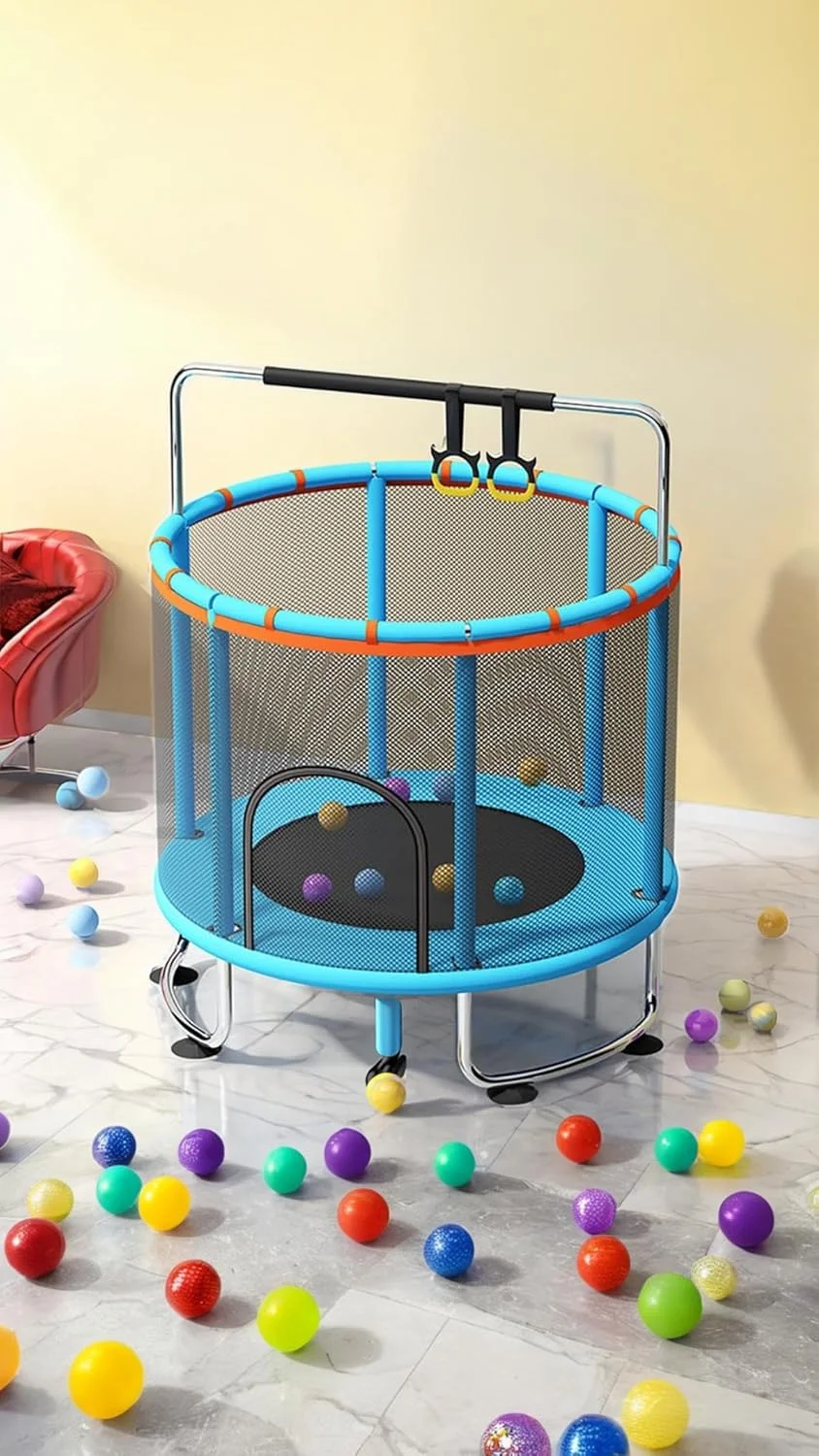 ترامپولین کودکانه 1.4 متری - سرگرمی کودکان در داخل و خارج از خانه با محفظه ایمنی و حلقه بالایی تقویت شده - بازی تولد! میله افقی دایره ای آبی ترامپولین کودکانه 1.4 متری - سرگرمی کودکان در داخل و خارج از خانه با محفظه ایمنی و حلقه بالایی تقویت شده - بازی تولد! میله افقی دایره ای آبی