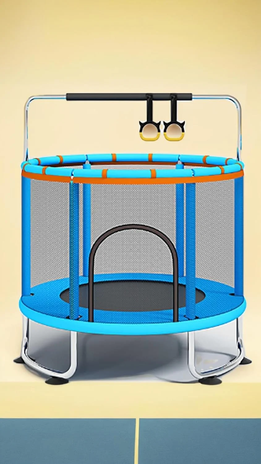 ترامپولین کودکانه 1.4 متری - سرگرمی کودکان در داخل و خارج از خانه با محفظه ایمنی و حلقه بالایی تقویت شده - بازی تولد! میله افقی دایره ای آبی